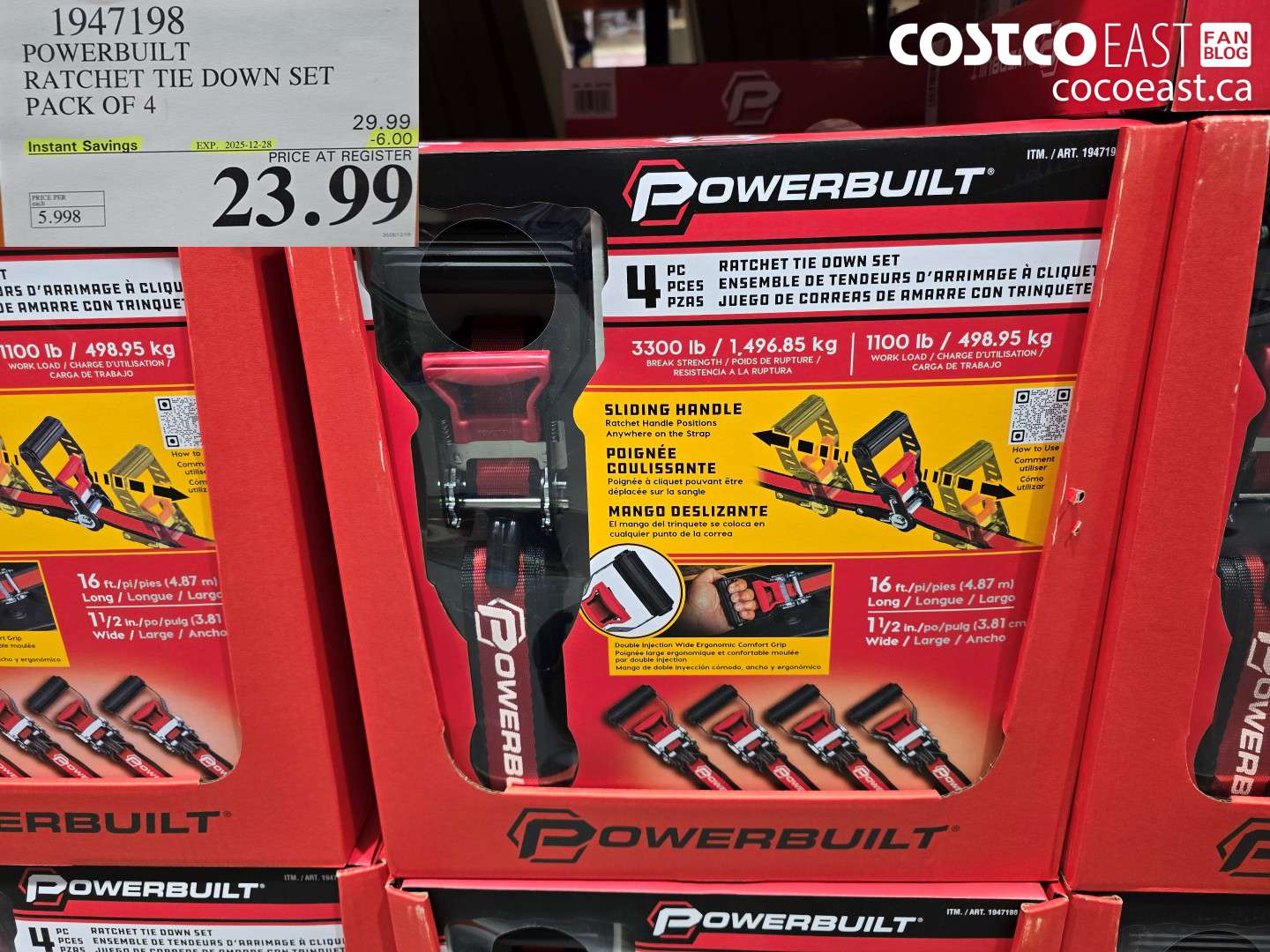 1947198 POWERBUILT RATCHET TIE DOWN SET PACK OF 4 ($6.00 INSTANT SAVINGS EXPIRES ON 2025-12-28) $23.99