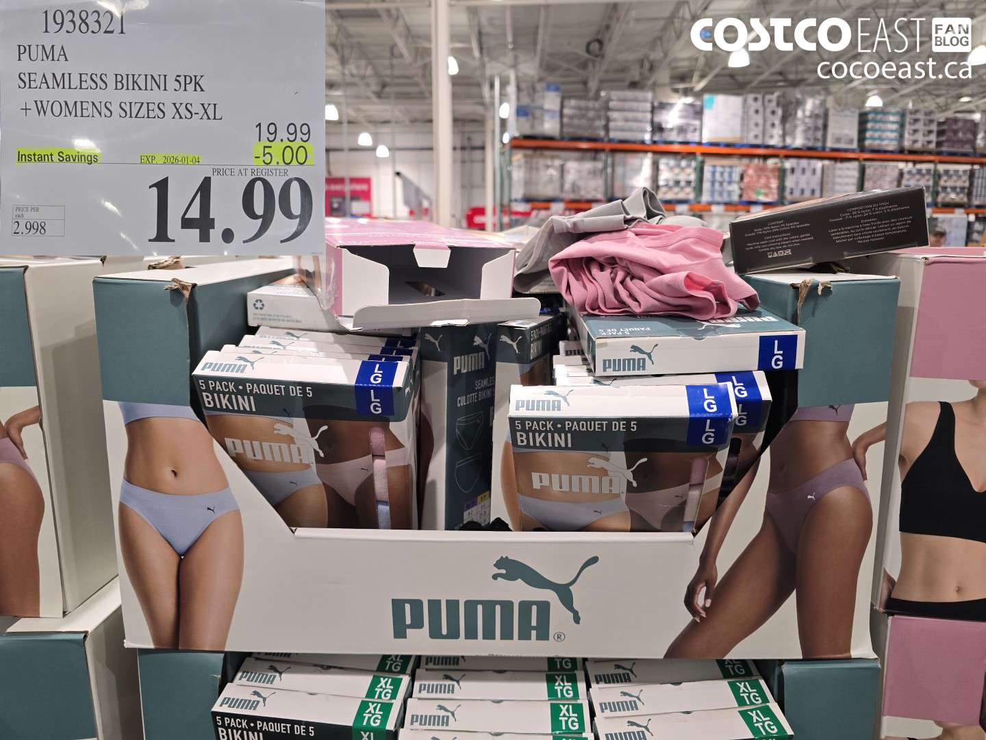 1938321 PUMA SEAMLESS BIKINI 5PK +WOMENS SIZES XS-XL ($5.00 INSTANT SAVINGS EXPIRES ON 2026-01-04) $14.99