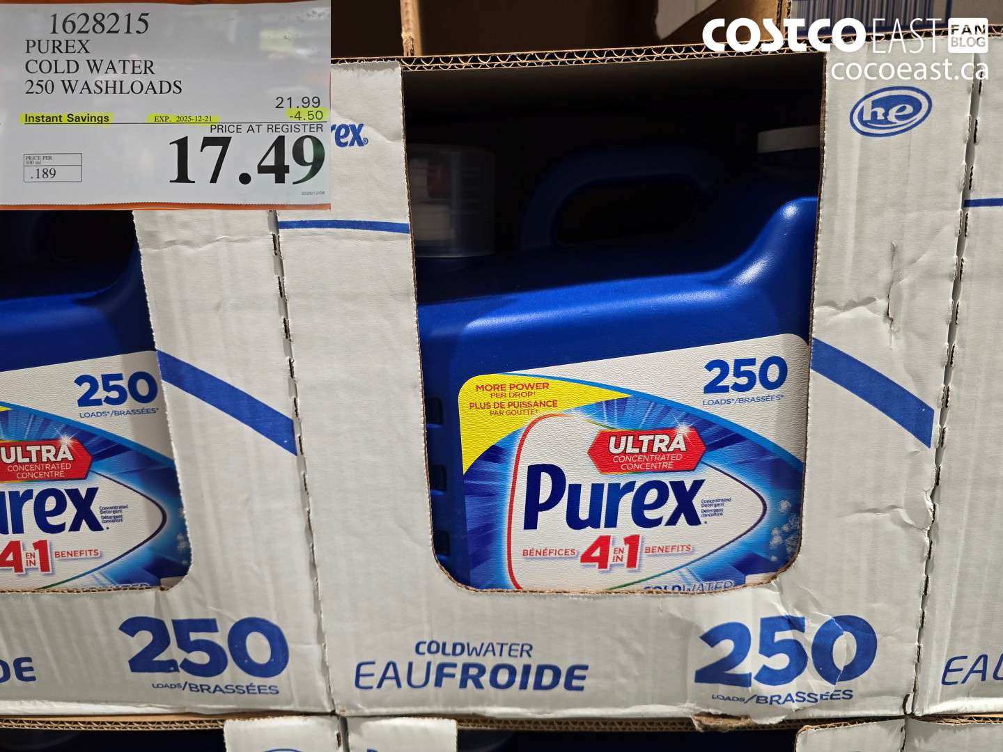 1628215 PUREX COLD WATER 250 washloads ($4.50 INSTANT SAVINGS EXPIRES ON 2025-12-21) $17.49