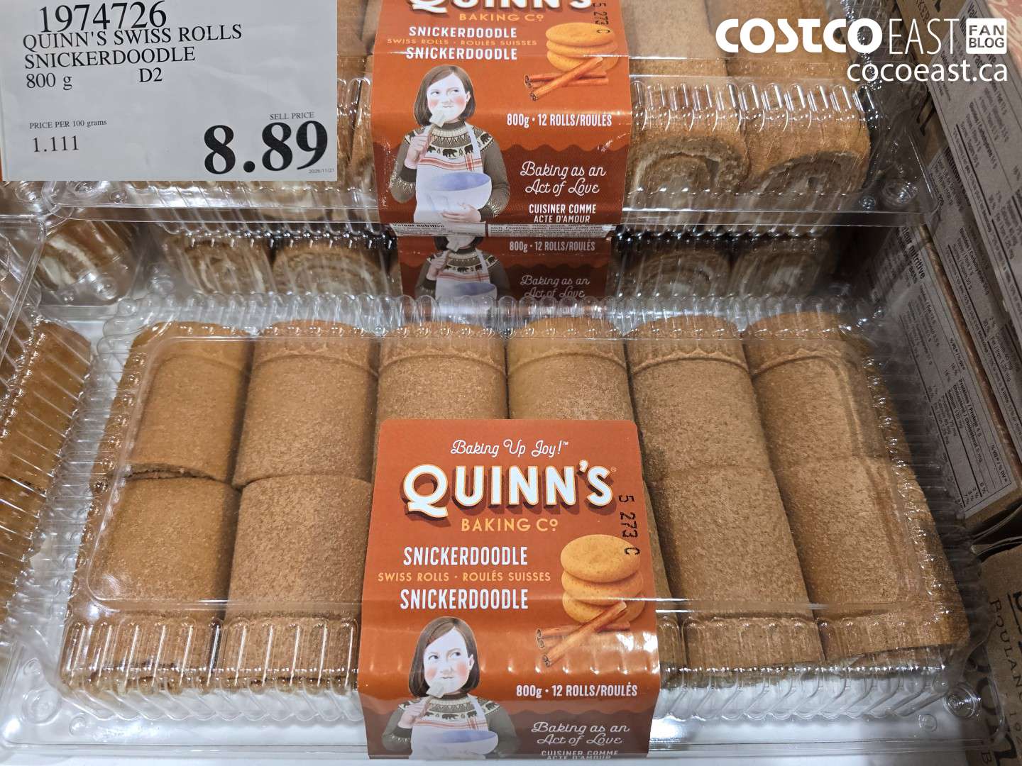 1974726 QUINN'S SWISS ROLLS SNICKERDOODLE 800 g D2 $8.89
