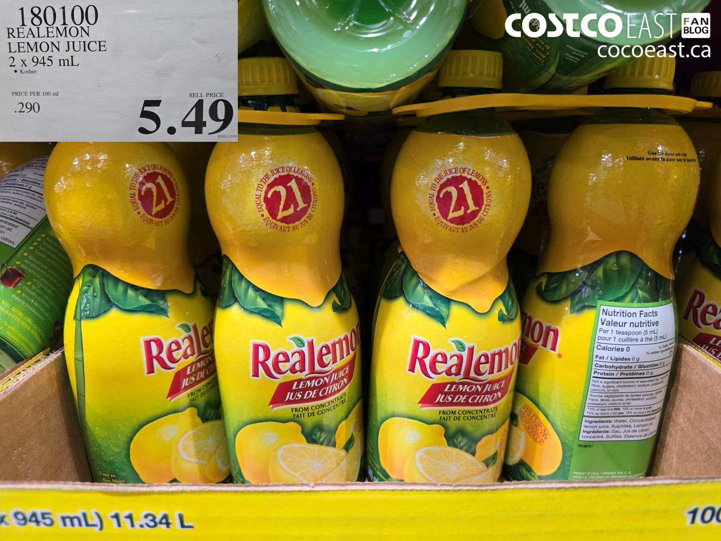 180100 REALEMON LEMON JUICE 2 X 945 ML $5.49