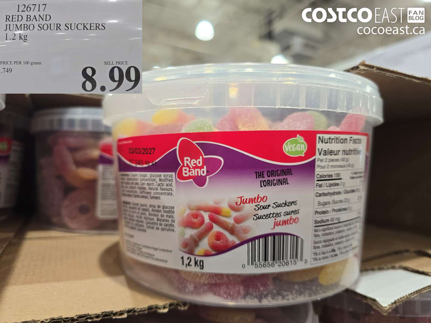 126717 RED BAND JUMBO SOUR SUCKERS 1.2 KG $8.99