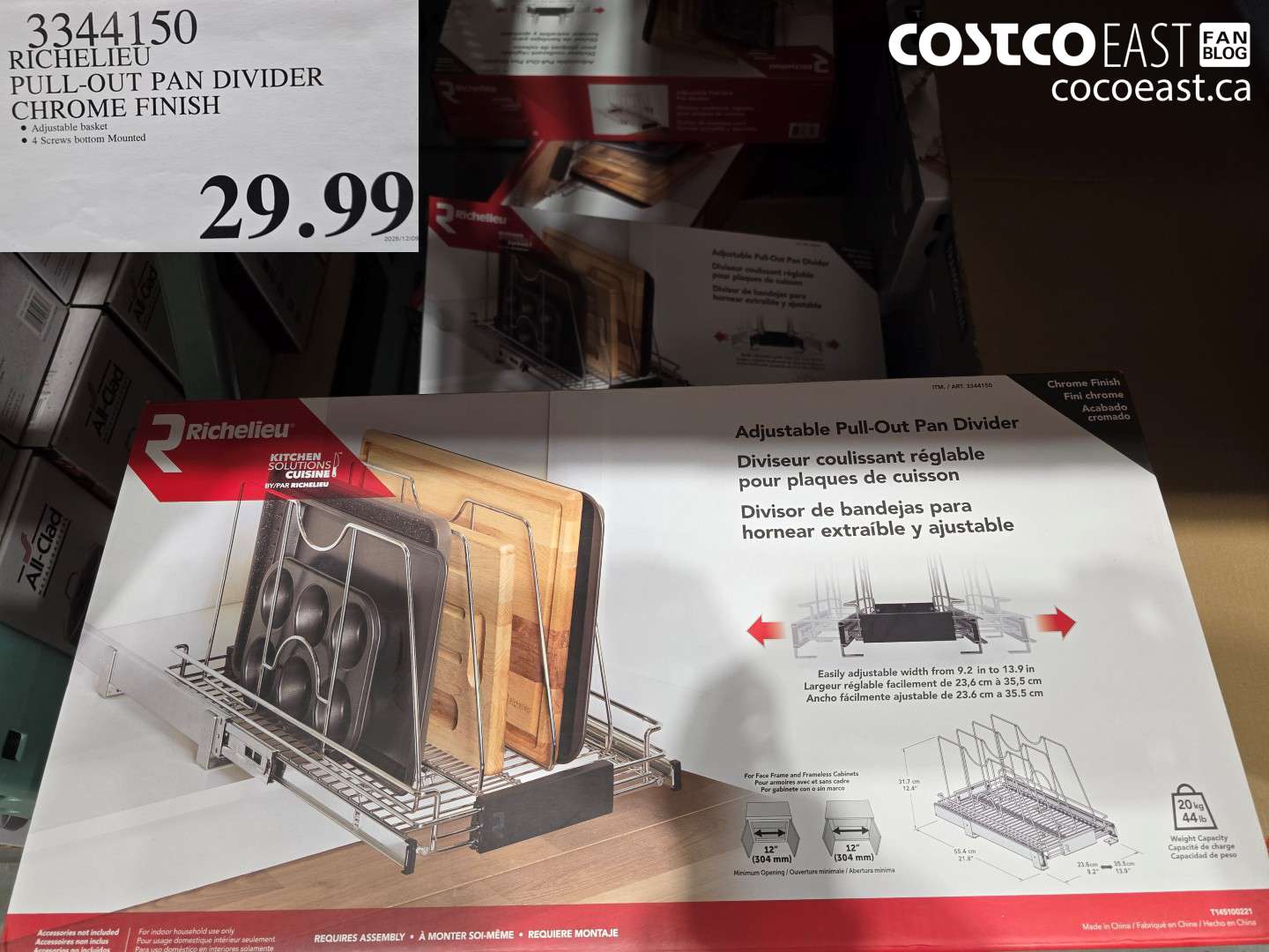 3344150 RICHELIEU PULL-OUT PAN DIVIDER CHROME FINISH $29.99