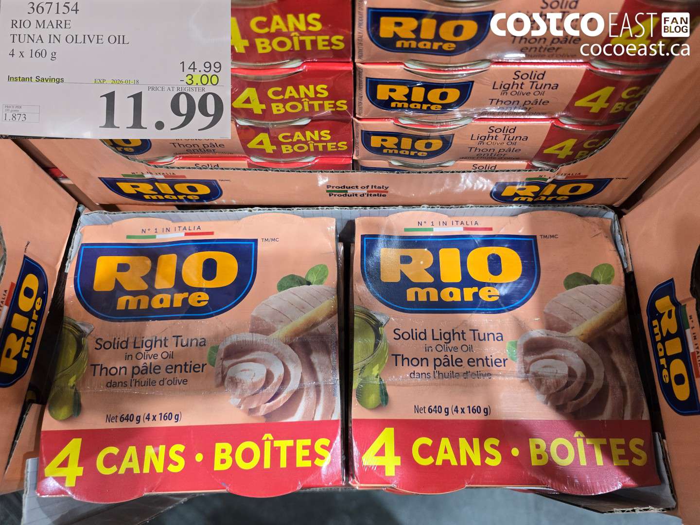 367154 RIO MARE TUNA IN OLIVE OIL 4 x 160 g ($3.00 INSTANT SAVINGS EXPIRES ON 2026-01-18) $11.99