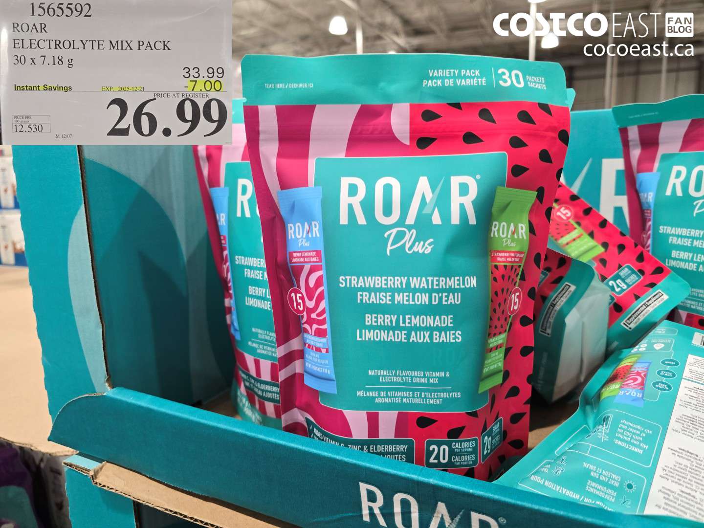 1565592 ROAR ELECTROLYTE MIX PACK 30 X 7.18 G ($7.00 INSTANT SAVINGS EXPIRES ON 2025-12-21) $26.99
