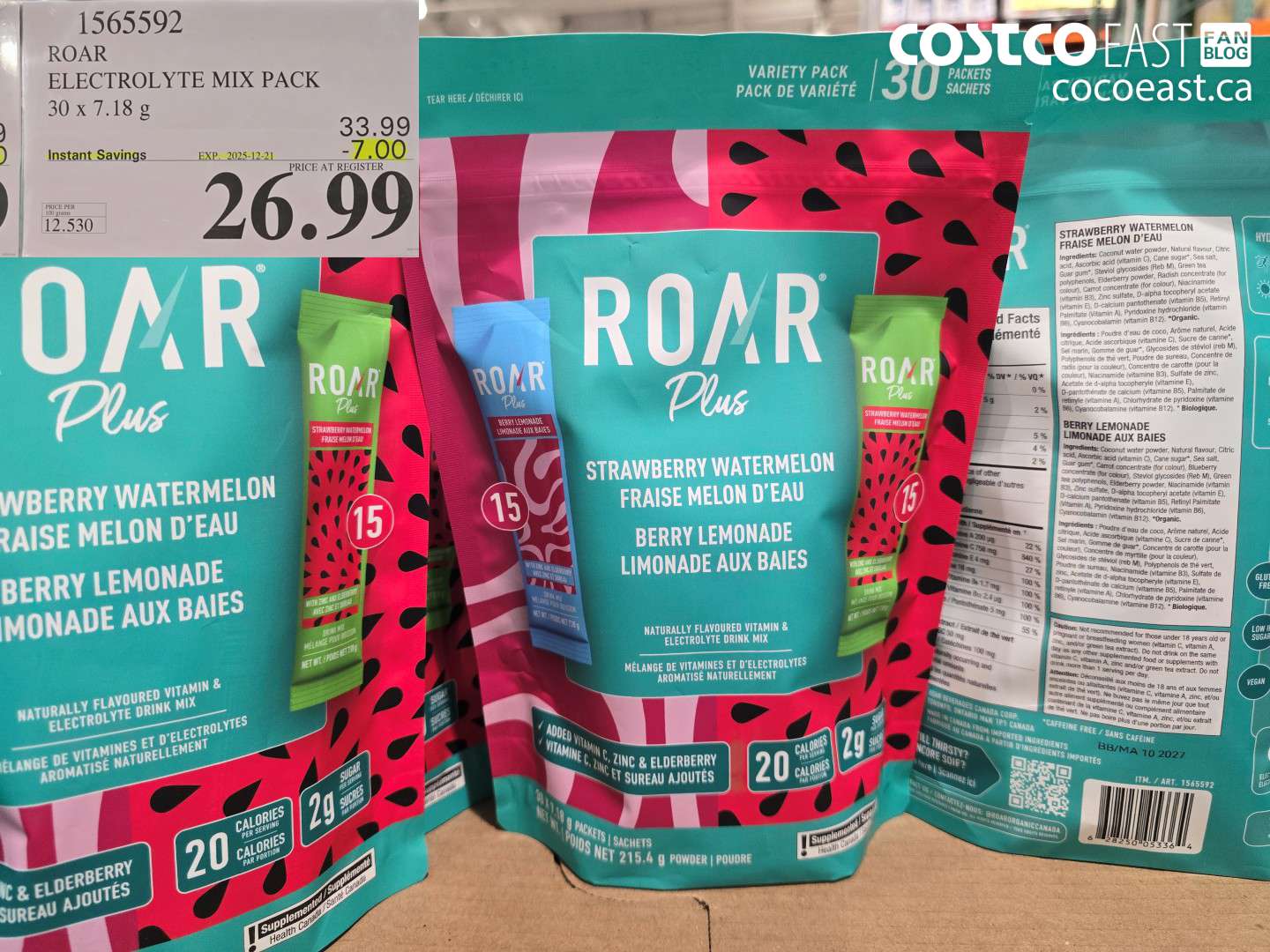 1565592 ROAR ELECTROLYTE MIX PACK 30 X 7.18 G ($7.00 INSTANT SAVINGS EXPIRES ON 2025-12-21) $26.99