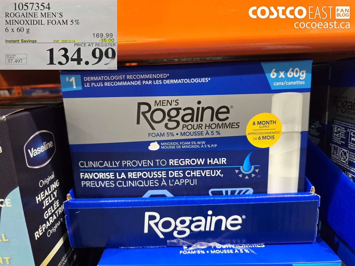 1057354 ROGAINE MEN'S MINOXIDIL FOAM 5% 6 x 60G ($35.00 INSTANT SAVINGS EXPIRES ON 2025-12-14) $134.99