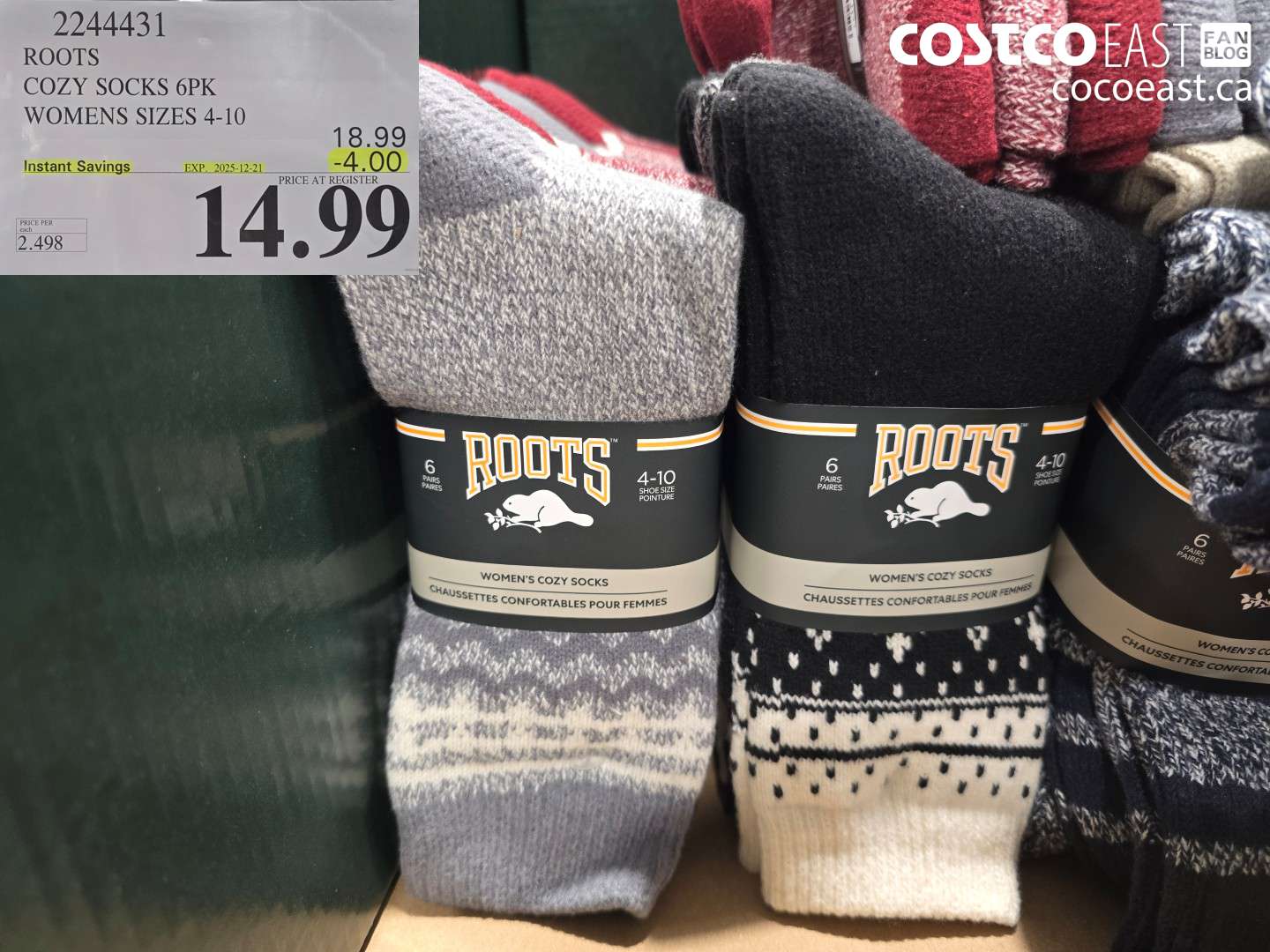 2244431 ROOTS COZY SOCKS 6PK LADIES SIZES 4-10 ($4.00 INSTANT SAVINGS EXPIRES ON 2025-12-21) $14.99
