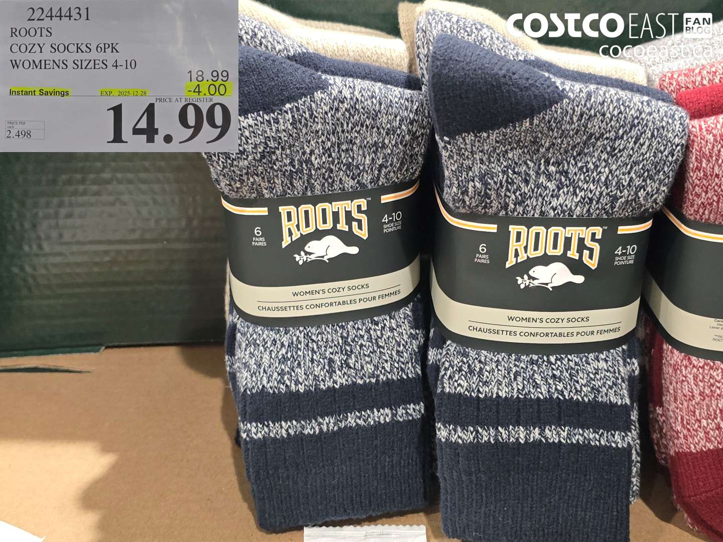 2244431 ROOTS COZY SOCKS 6PK LADIES SIZES 4-10 ($4.00 INSTANT SAVINGS EXPIRES ON 2025-12-28) $14.99