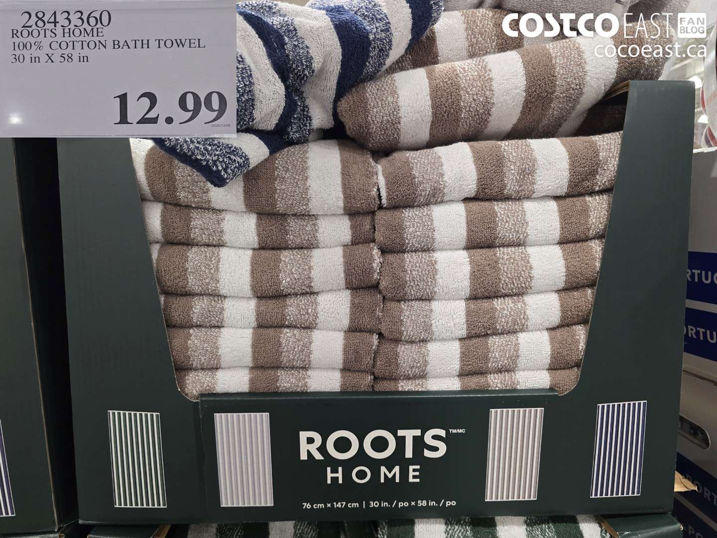 2843360 ROOTS HOME 100% COTTON BATH TOWEL 30 IN X 58 IN $12.99