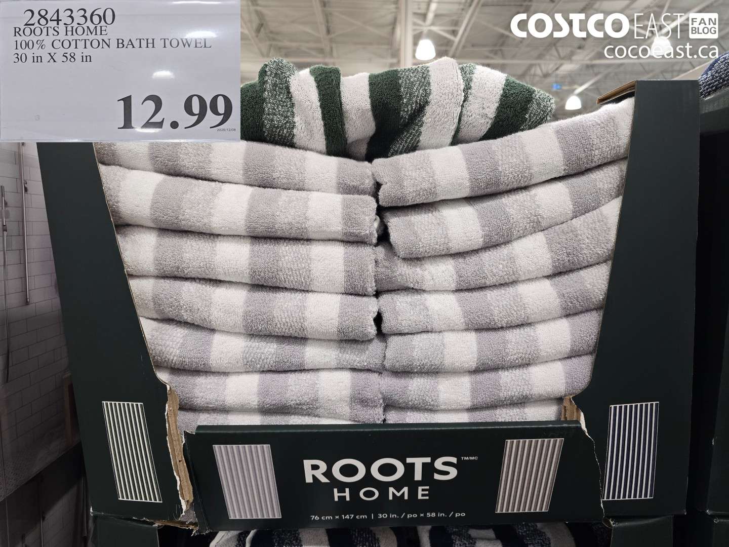 2843360 ROOTS HOME 100% COTTON BATH TOWEL 30 IN X 58 IN $12.99