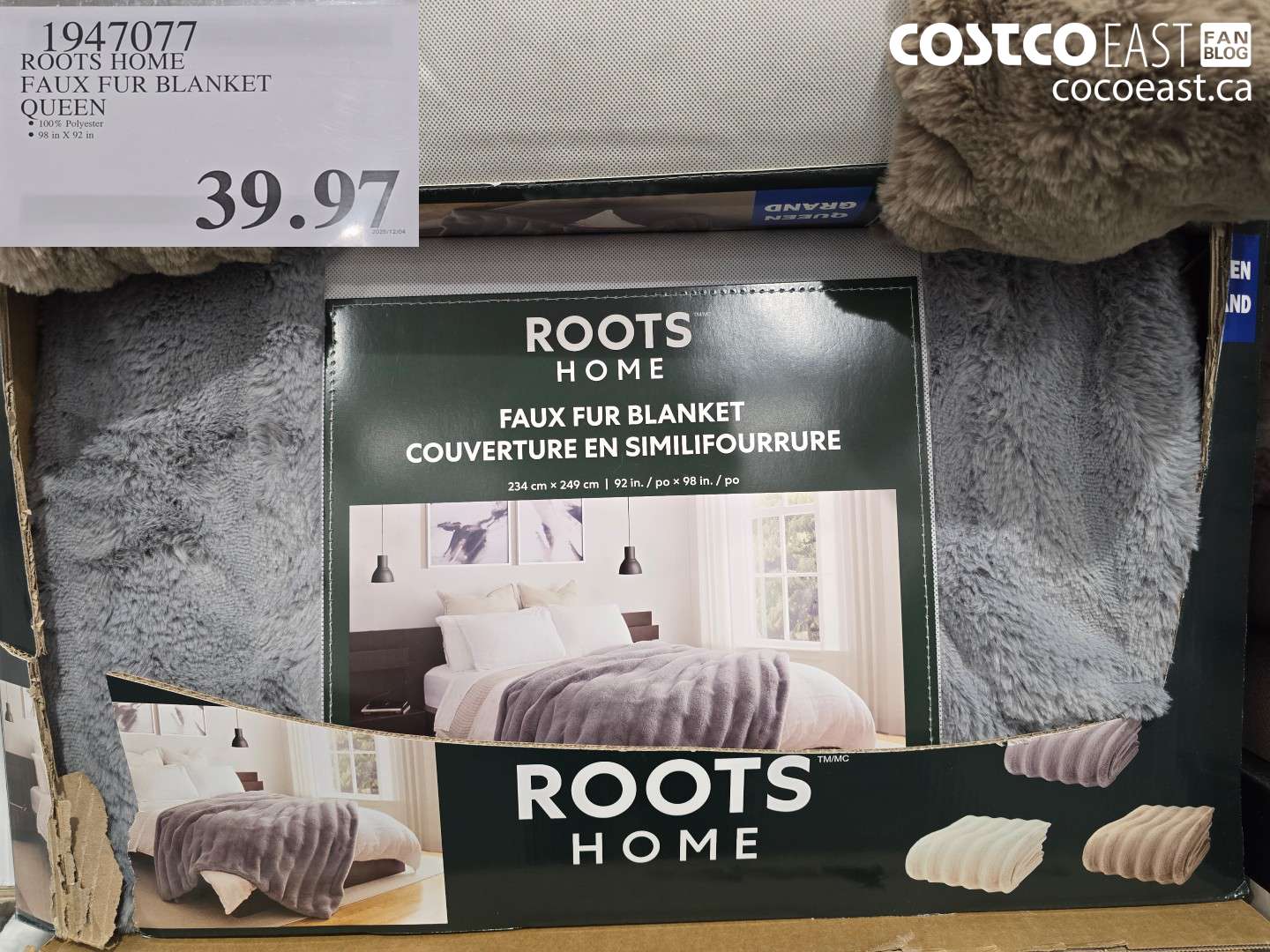 1947077 ROOTS HOME FAUX FUR BLANKET QUEEN $39.97