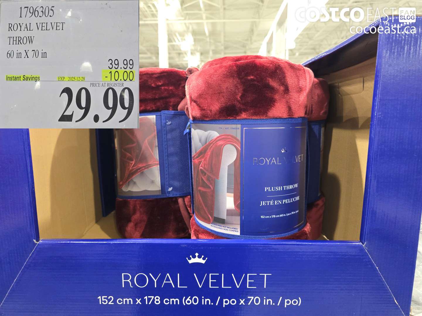 1796305 ROYAL VELVET THROW 60 IN X 70 IN ($10.00 INSTANT SAVINGS EXPIRES ON 2025-12-28) $29.99