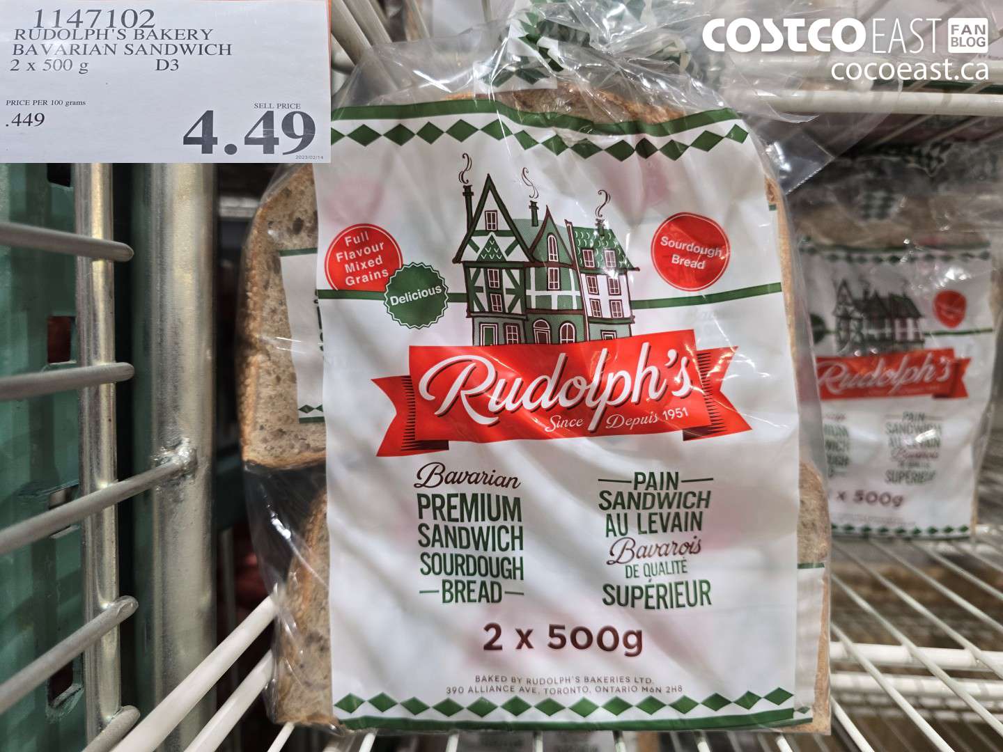 1147102 RUDOLPH'S BAKERY BAVARIAN SANDWICH 2 X 500G $4.49