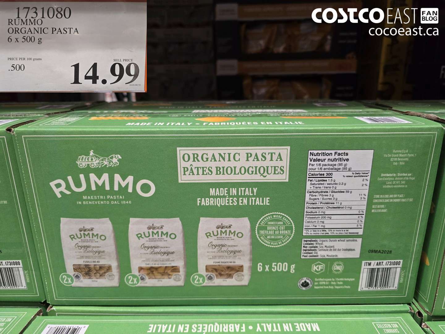 1731080 RUMMO ORGANIC PASTA 6 x 500 G $14.99