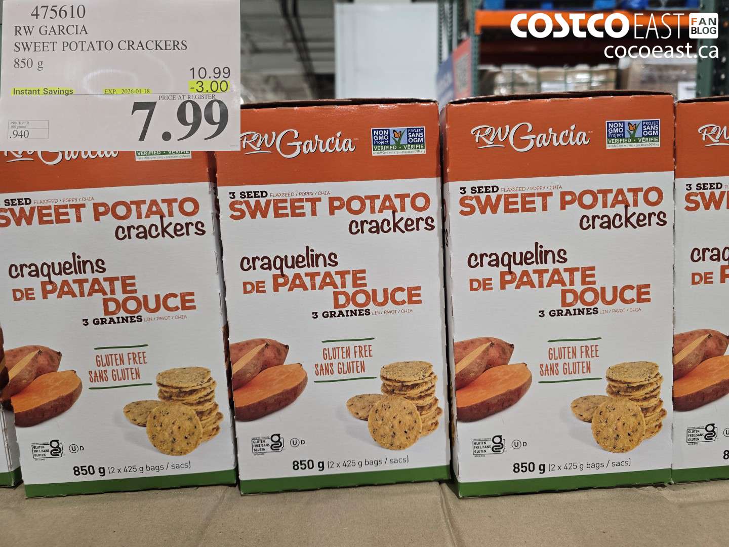 475610 RW GARCIA SWEET POTATO CRACKERS 850 G ($3.00 INSTANT SAVINGS EXPIRES ON 2026-01-18) $7.99