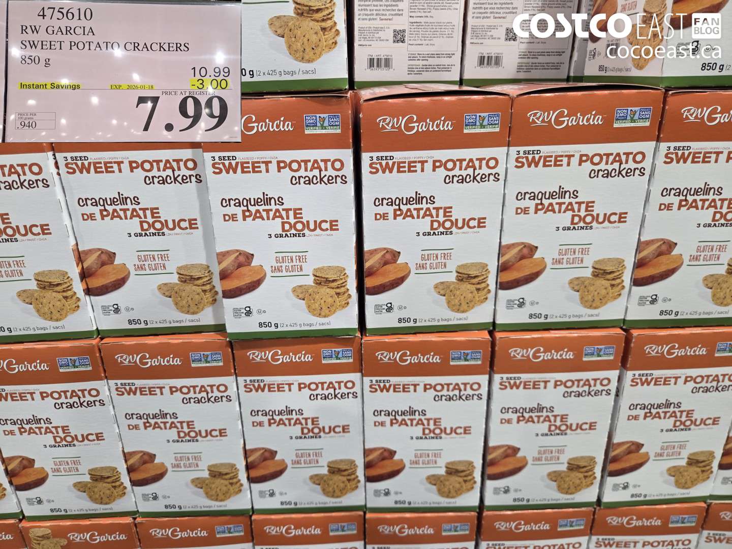 475610 RW GARCIA SWEET POTATO CRACKERS 850 G ($3.00 INSTANT SAVINGS EXPIRES ON 2026-01-18) $7.99