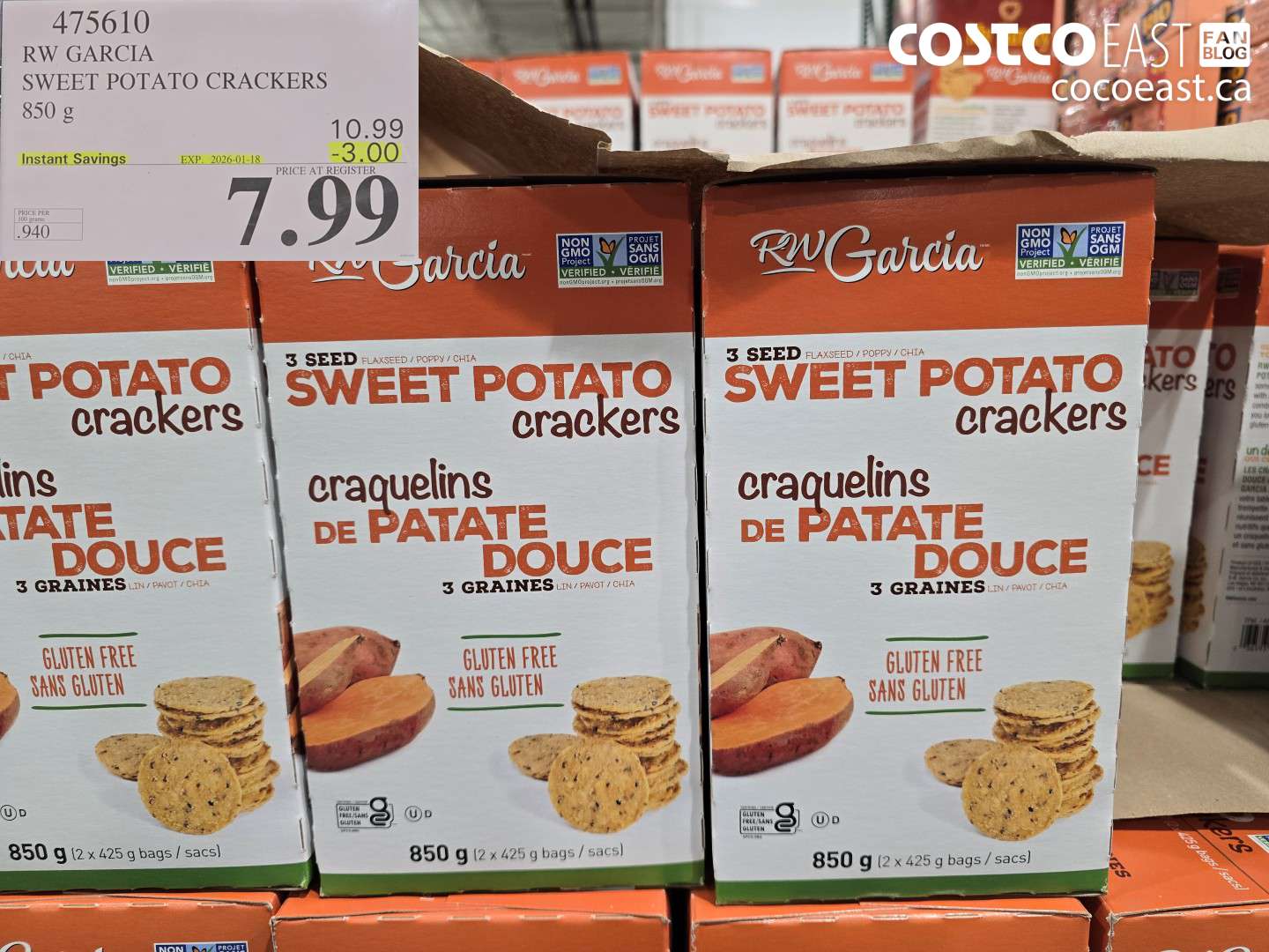 475610 RW GARCIA SWEET POTATO CRACKERS 850 G ($3.00 INSTANT SAVINGS EXPIRES ON 2026-01-18) $7.99