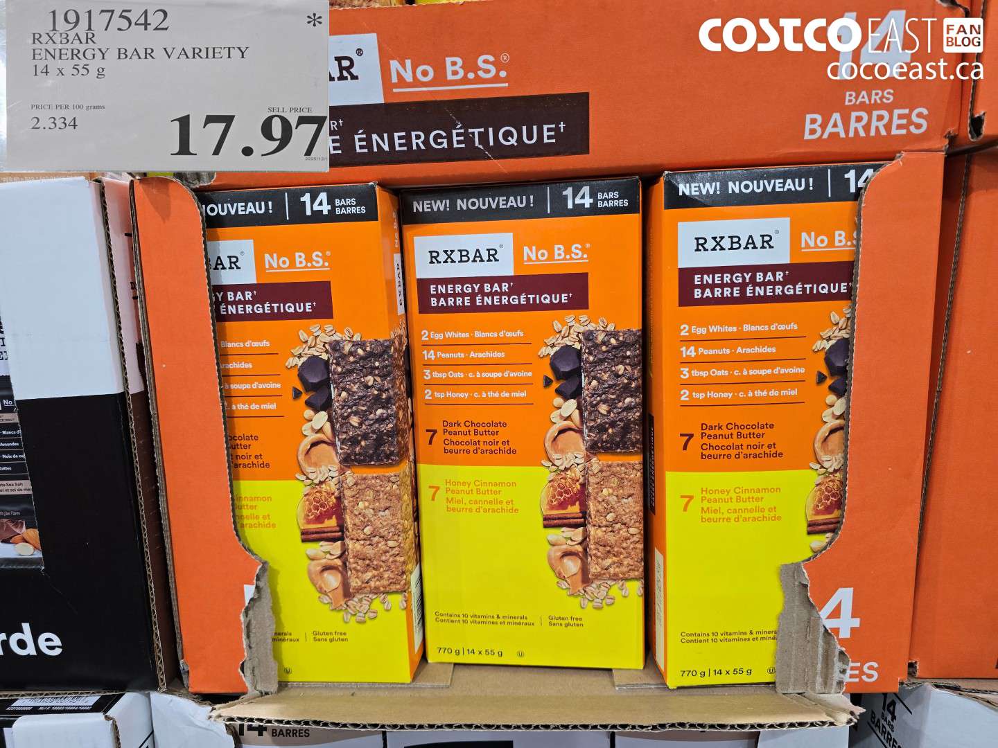 1917542 RXBAR ENERGY BAR VARIETY 14 x 55 G $17.97