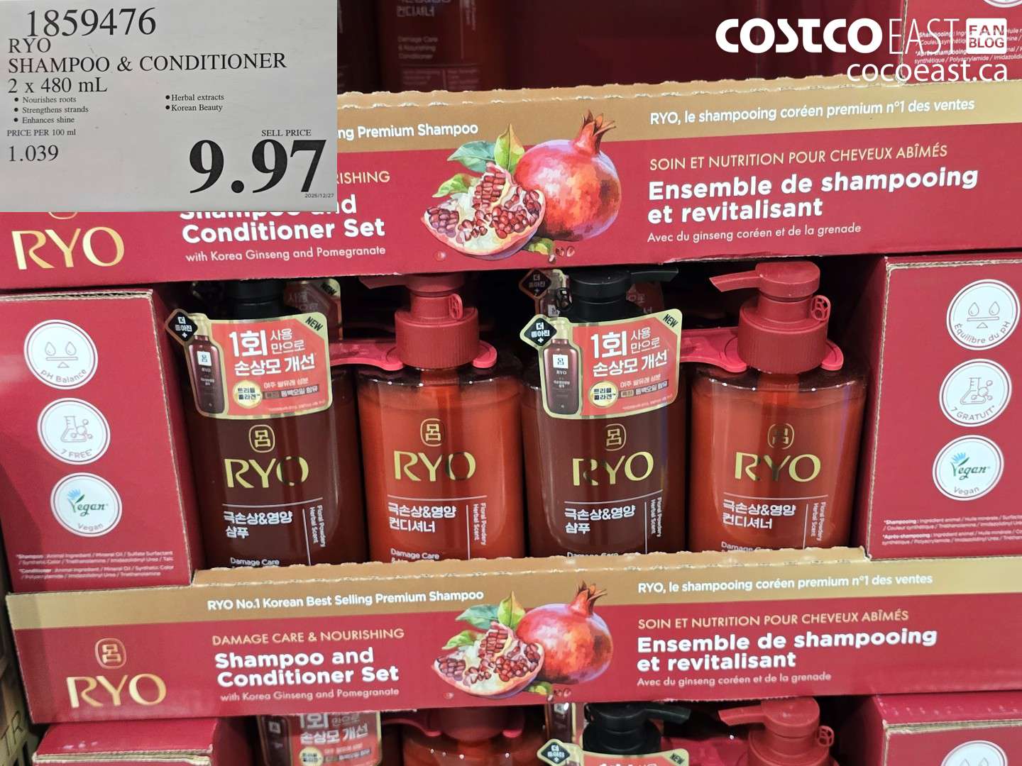 1859476 RYO SHAMPOO + TREATMENT 2 x 480 mL $9.97
