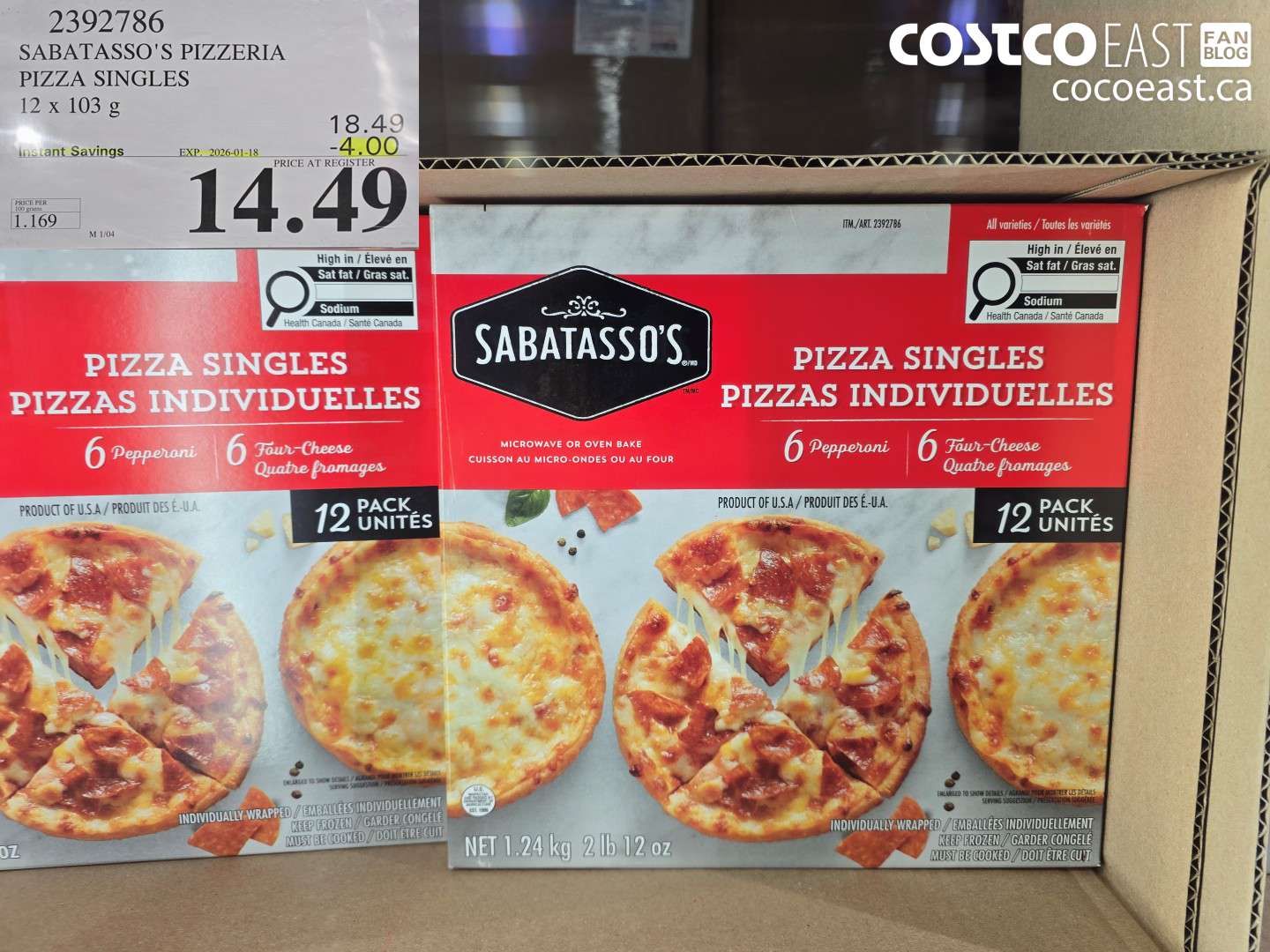2392786 SABATASSO'S PIZZERIA PIZZA SINGLES 12x103 G ($4.50 INSTANT SAVINGS EXPIRES ON 2026-01-18) $14.49