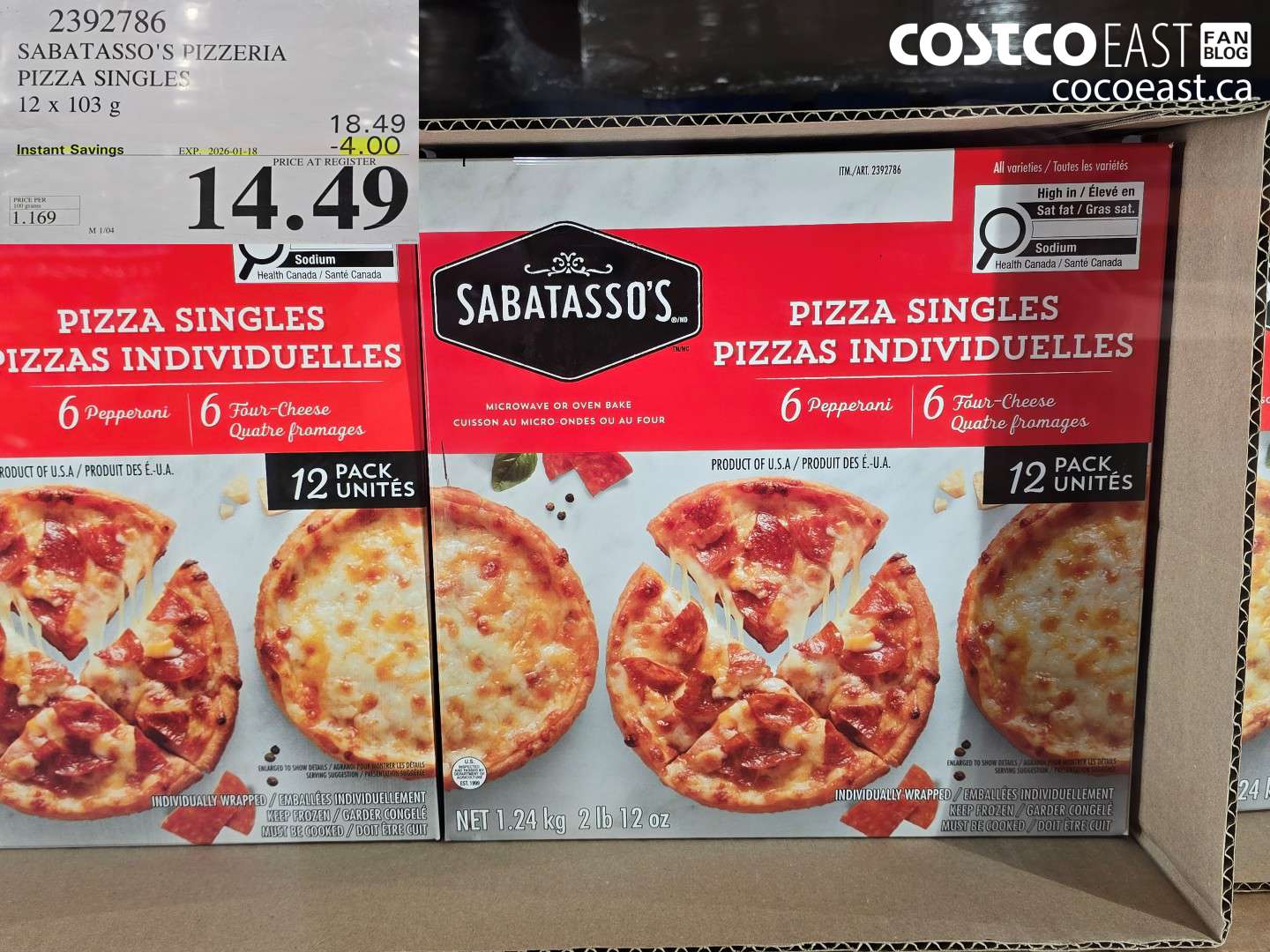 2392786 SABATASSO'S PIZZERIA PIZZA SINGLES 12x103 G ($4.50 INSTANT SAVINGS EXPIRES ON 2026-01-18) $14.49