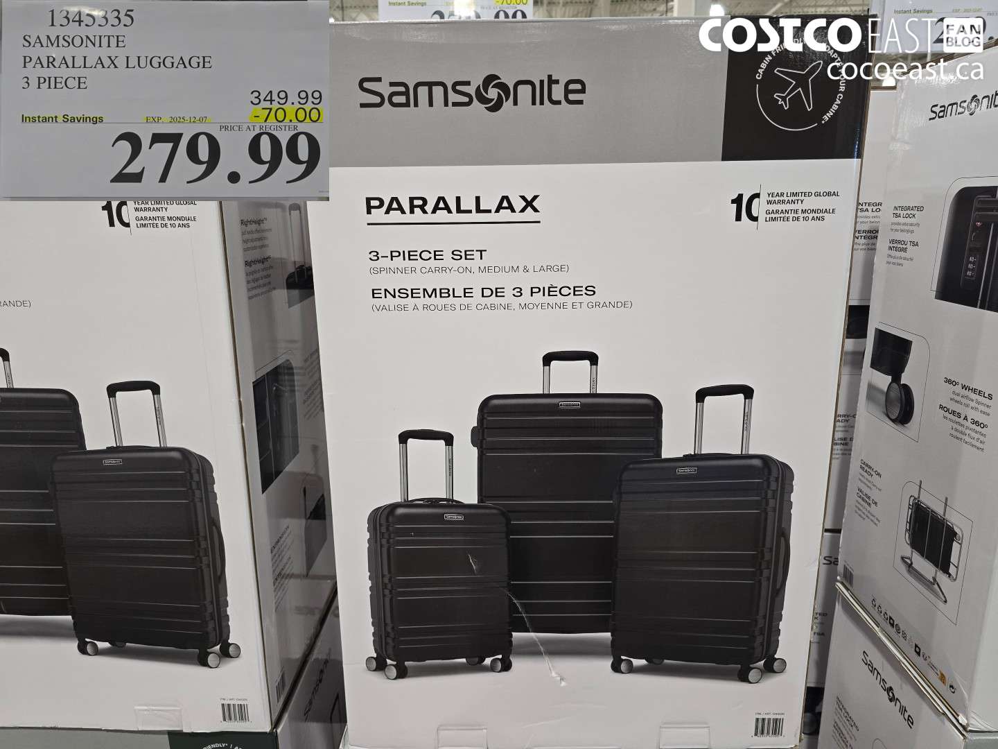 1345335 SAMSONITE PARALLAX LUGGAGE 3 PIECE ($70.00 INSTANT SAVINGS EXPIRES ON 2025-12-07) $279.99