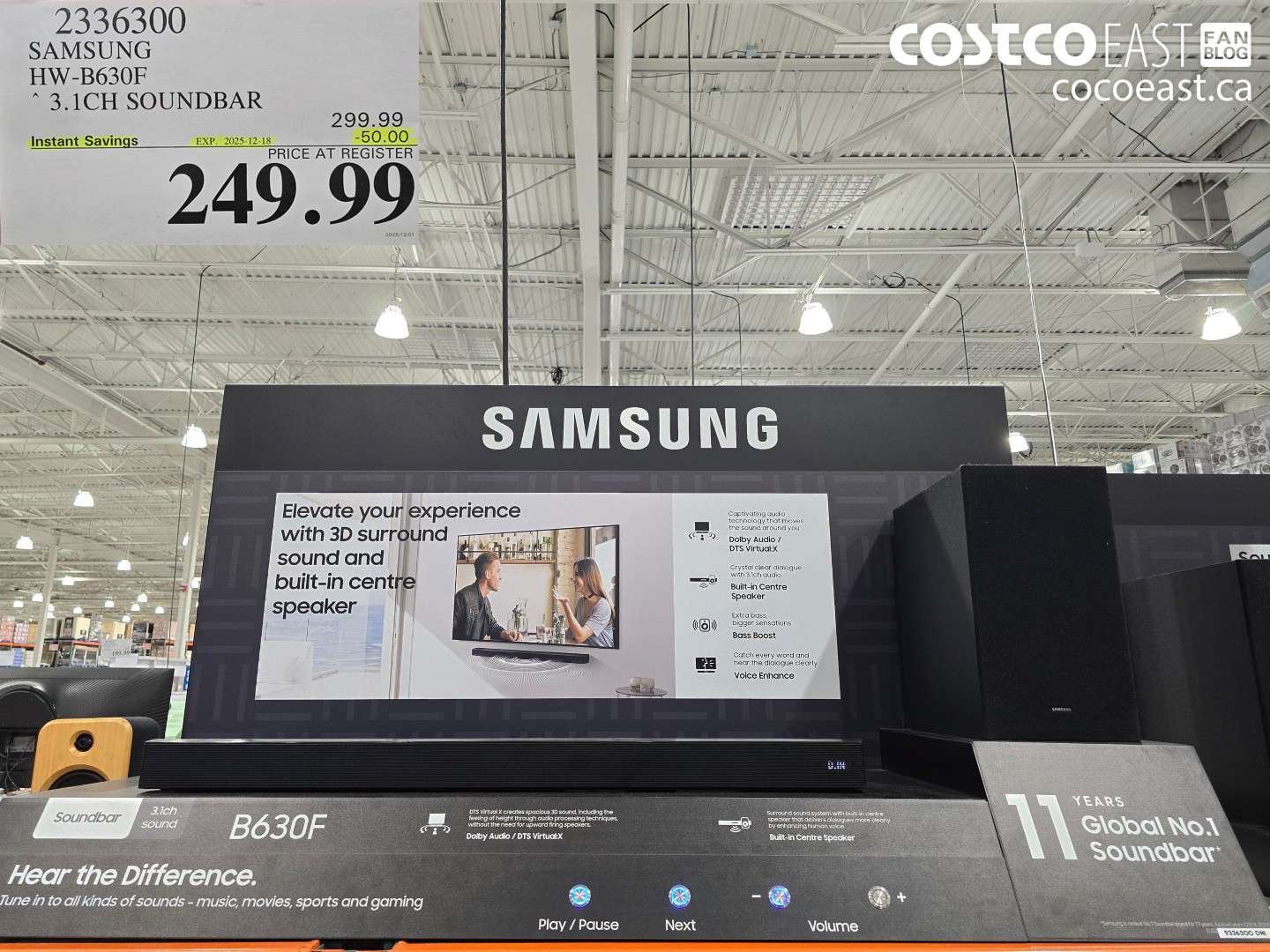 2336300 SAMSUNG HW-B630F 3.1CH SOUNDBAR ($50.00 INSTANT SAVINGS EXPIRES ON 2025-12-18) $249.99