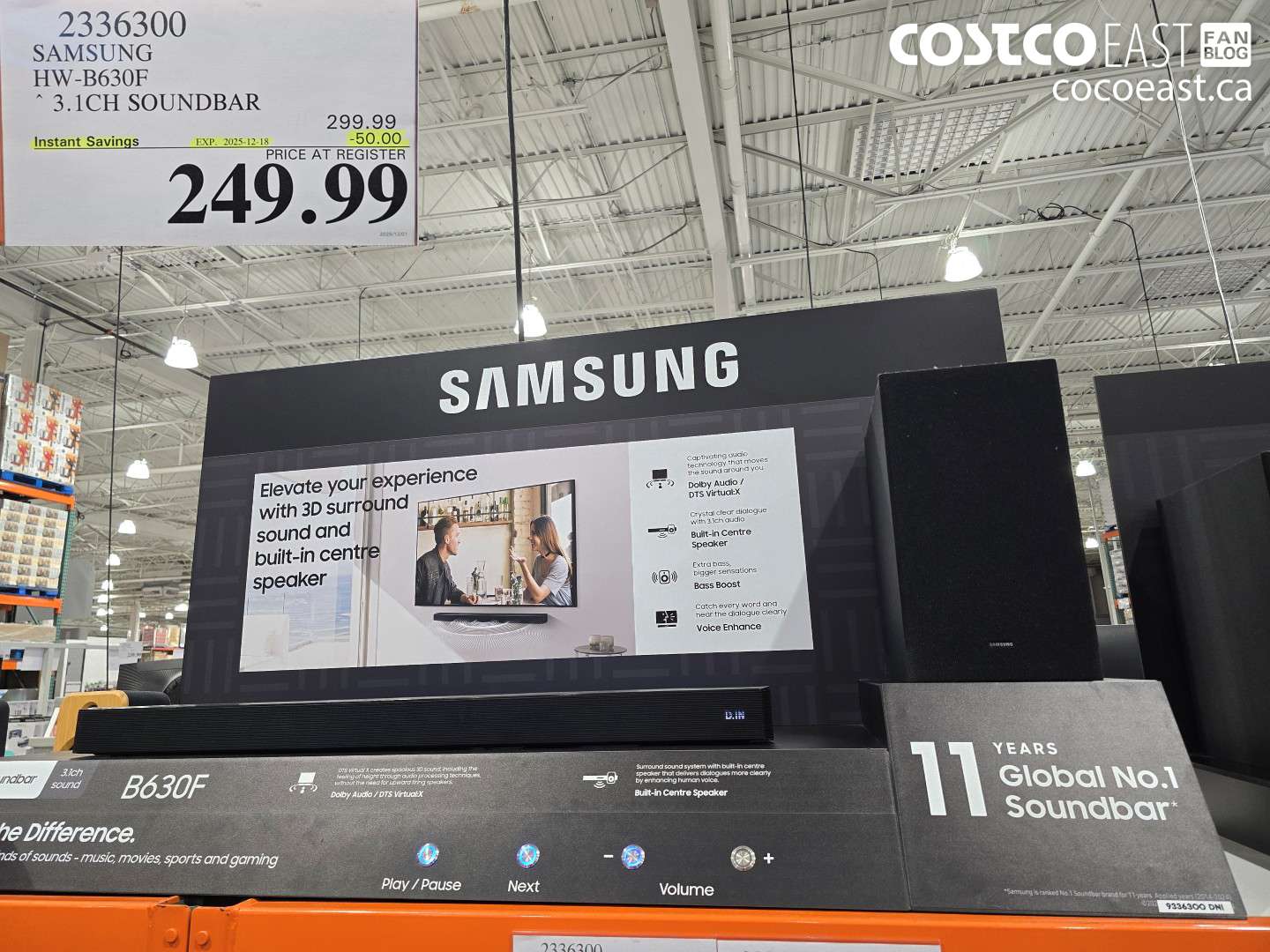 2336300 SAMSUNG HW-B630F 3.1CH SOUNDBAR ($50.00 INSTANT SAVINGS EXPIRES ON 2025-12-18) $249.99