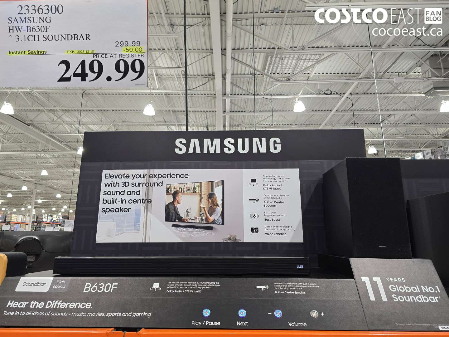 2336300 SAMSUNG HW-B630F 3.1CH SOUNDBAR ($50.00 INSTANT SAVINGS EXPIRES ON 2025-12-18) $249.99