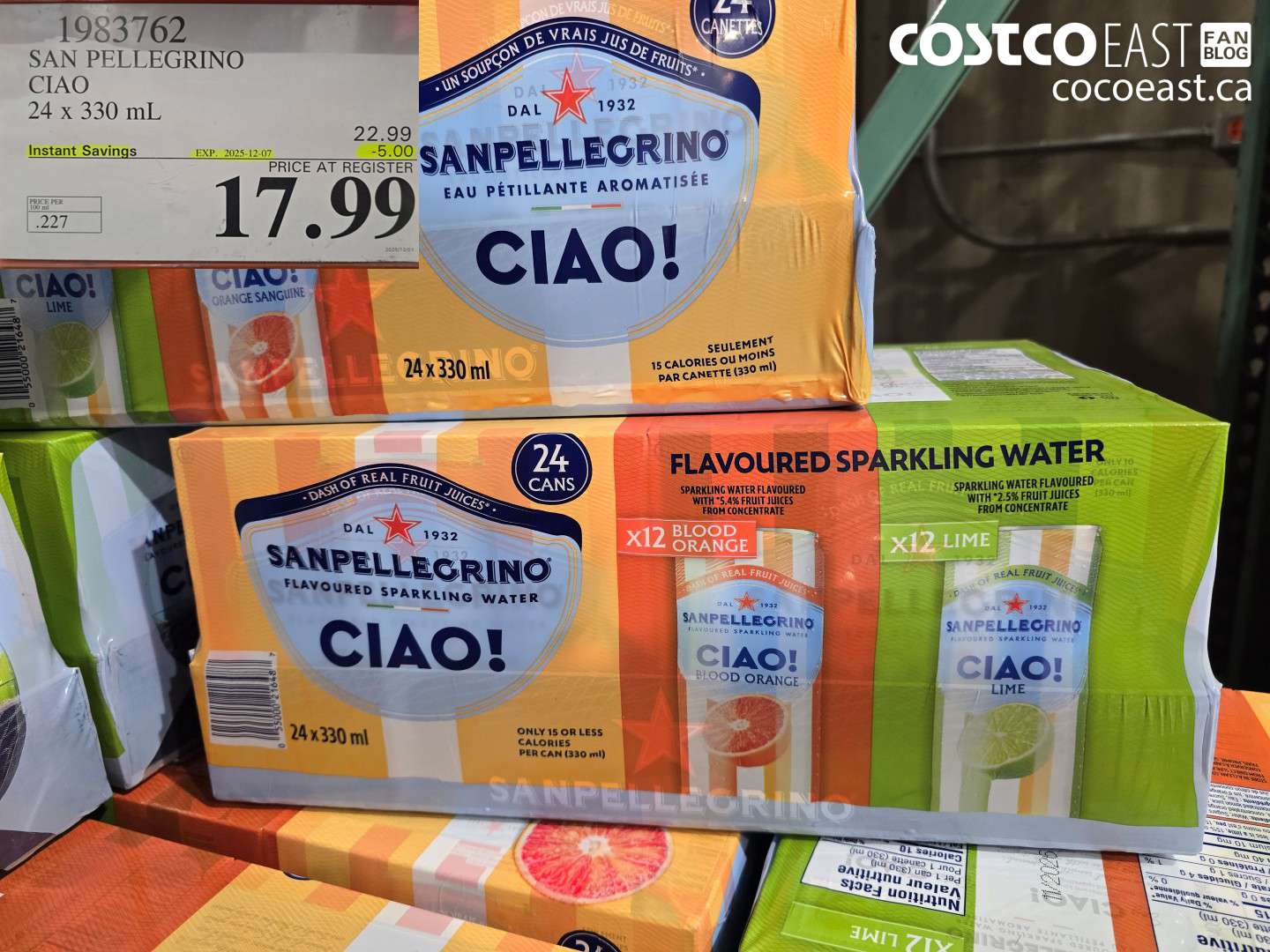 1983762 SAN PELLEGRINO CIAO 24 x 330 mL ($5.00 INSTANT SAVINGS EXPIRES ON 2025-12-07) $17.99