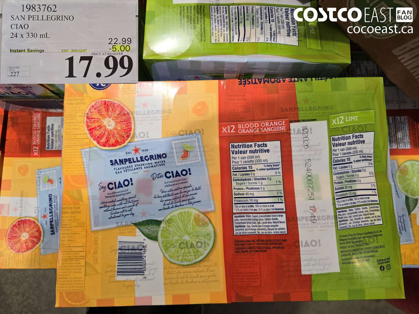 1983762 SAN PELLEGRINO CIAO 24 x 330 mL ($5.00 INSTANT SAVINGS EXPIRES ON 2025-12-07) $17.99