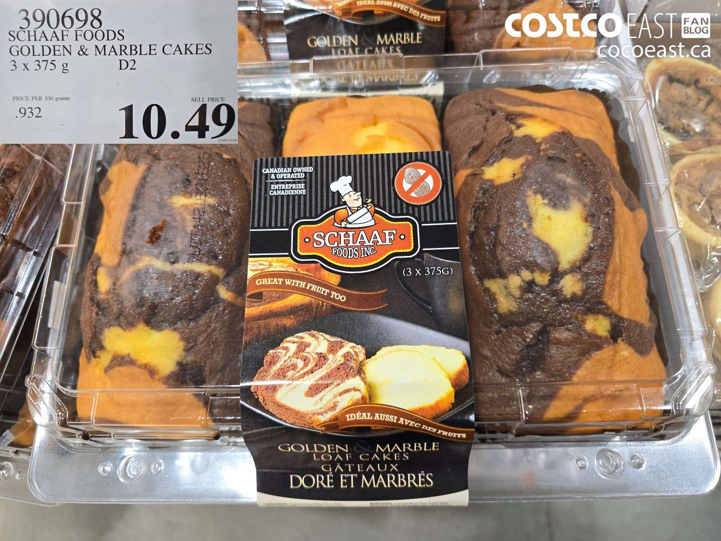 390698 SCHAAF FOODS GOLDEN & MARBLE CAKES 3 X 375 G $10.49