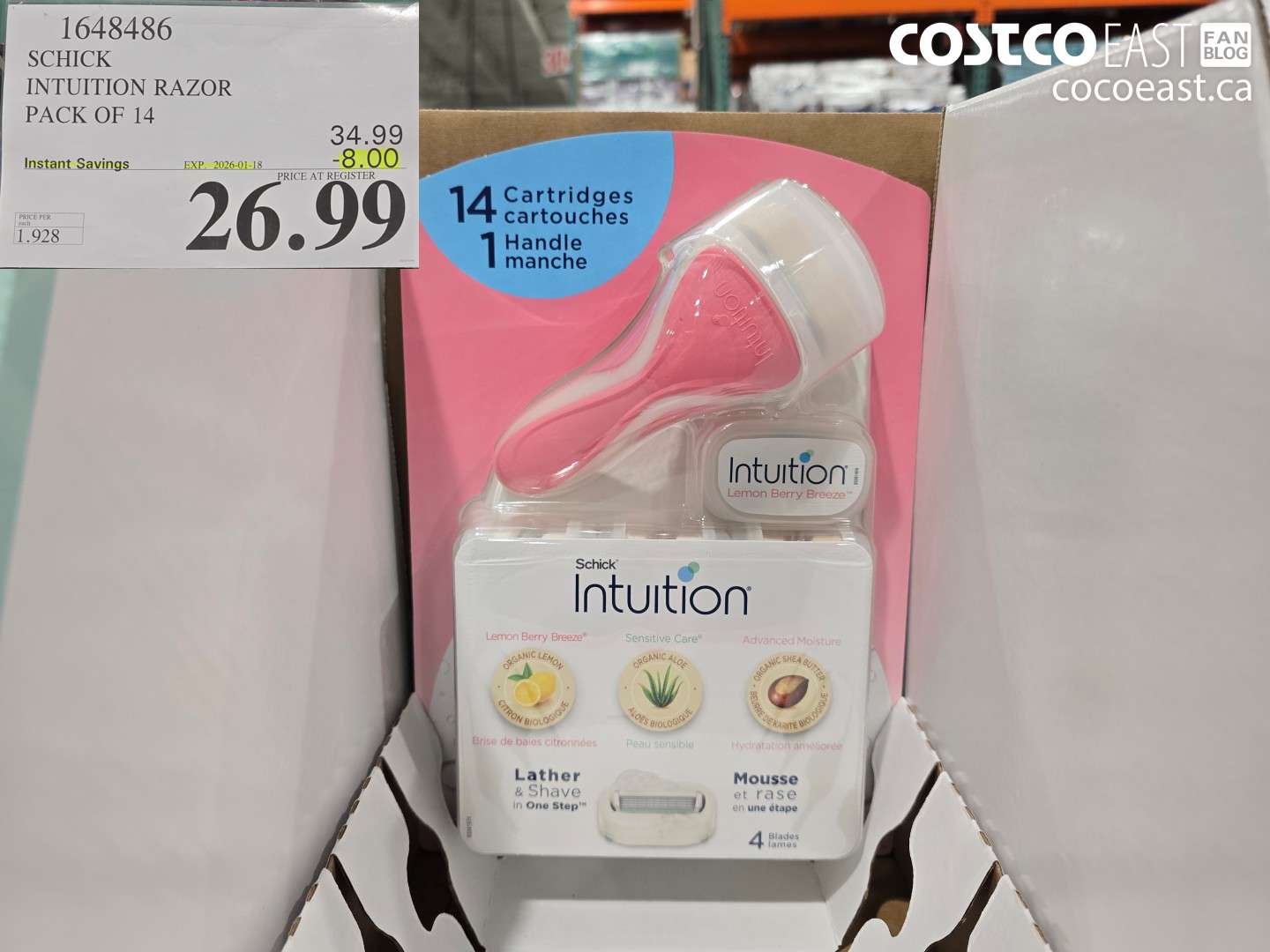 1648486 SCHICK INTUITION RAZOR PACK OF 14 ($8.00 INSTANT SAVINGS EXPIRES ON 2026-01-18) $26.99