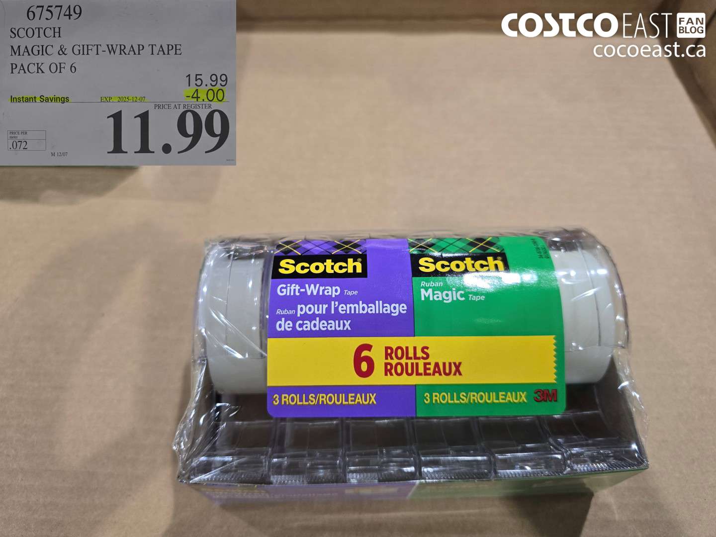 675749 SCOTCH MAGIC & GIFT-WRAP TAPE PACK OF 6 ($4.00 INSTANT SAVINGS EXPIRES ON 2025-12-07) $11.99