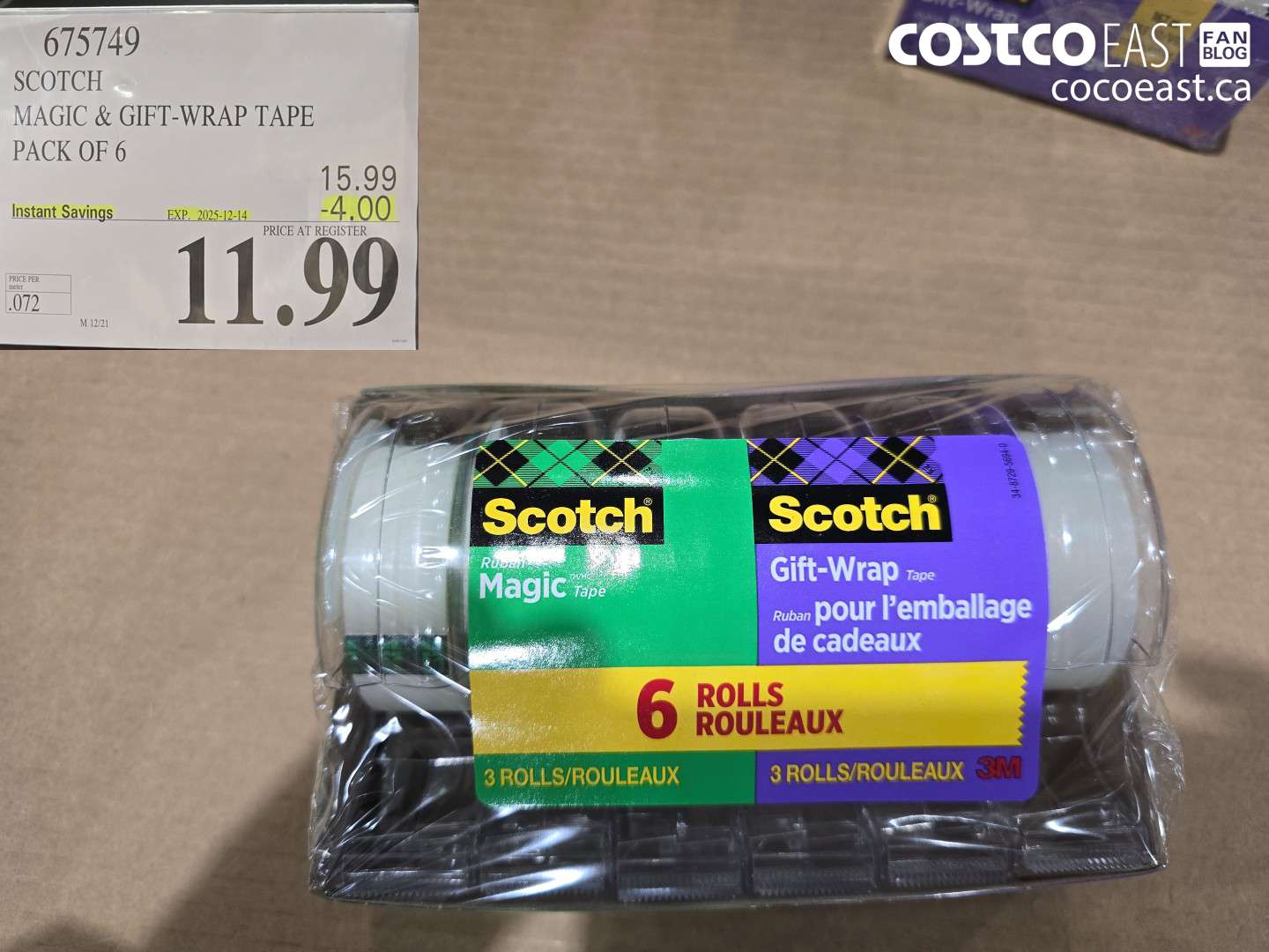 675749 SCOTCH MAGIC & GIFT-WRAP TAPE PACK OF 6 ($4.00 INSTANT SAVINGS EXPIRES ON 2025-12-14) $11.99