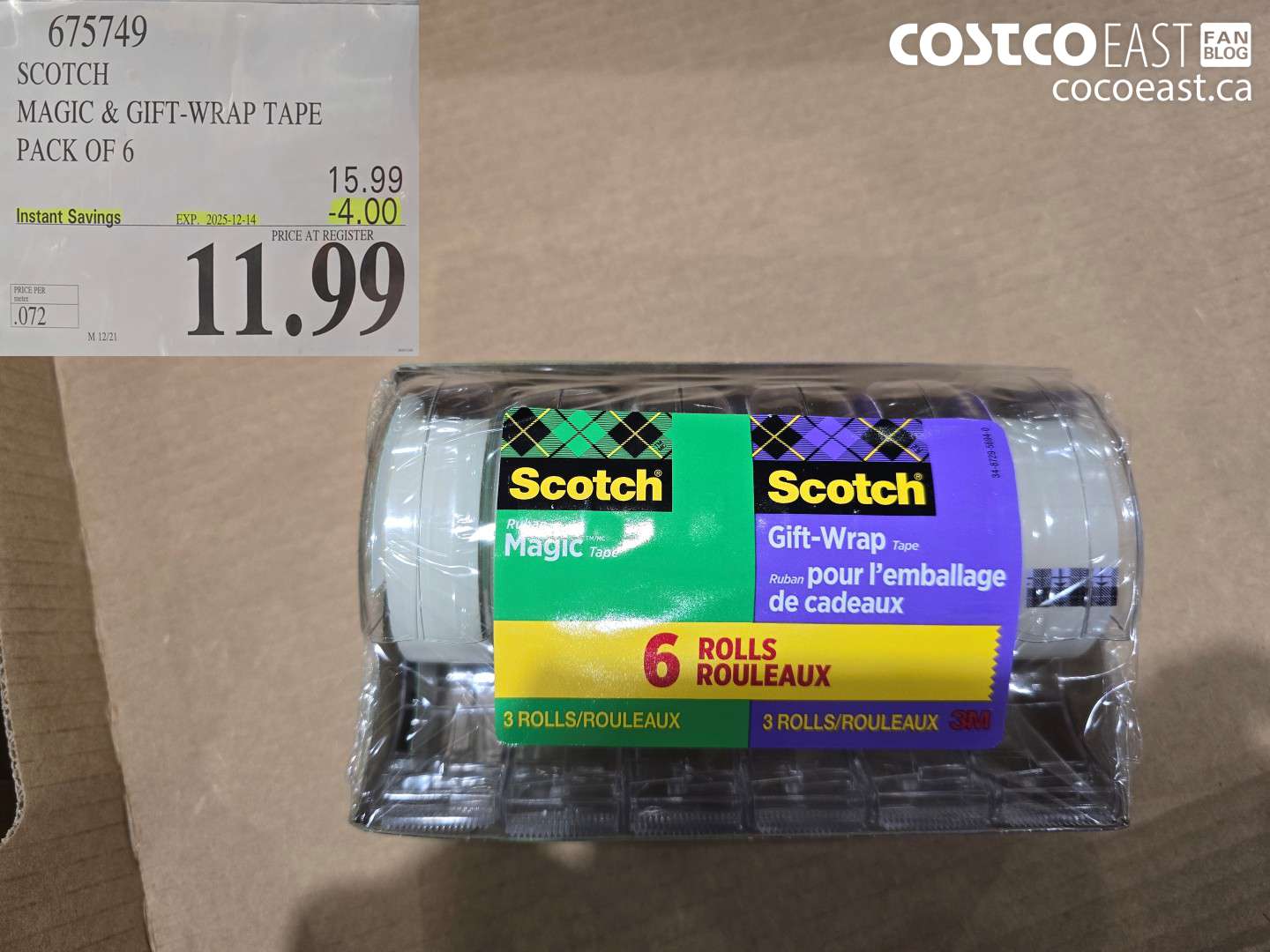 675749 SCOTCH MAGIC & GIFT-WRAP TAPE PACK OF 6 ($4.00 INSTANT SAVINGS EXPIRES ON 2025-12-14) $11.99