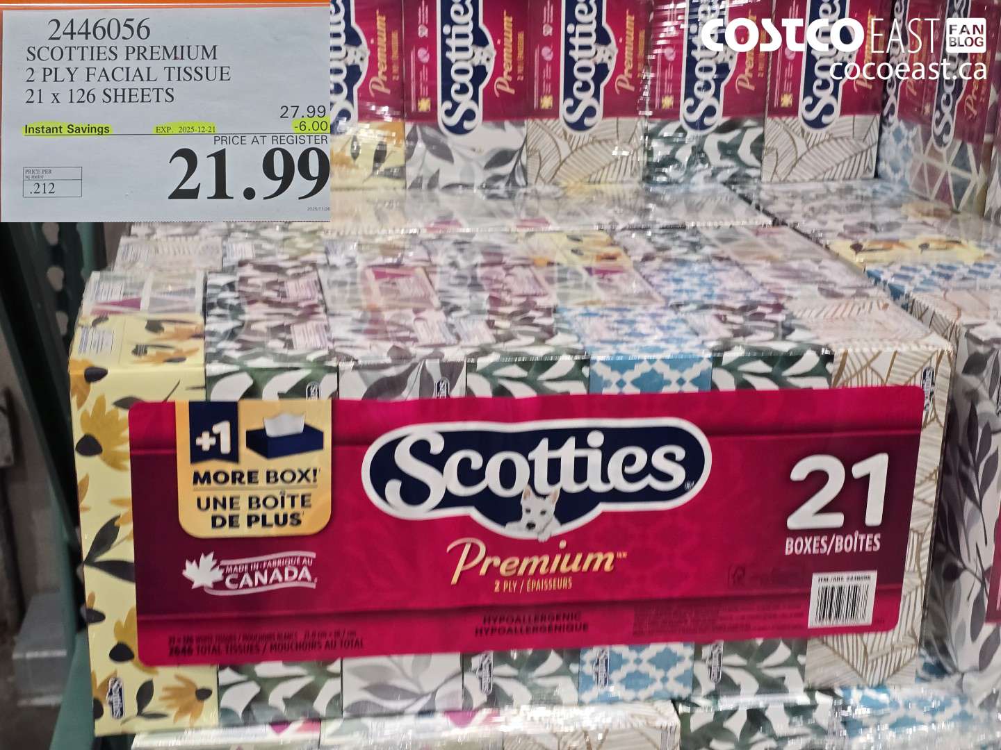 2446056 SCOTTIES PREMIUM 2 PLY FACIAL TISSUE 21 X 126 SHEETS ($6.00 INSTANT SAVINGS EXPIRES ON 2025-12-21) $21.99