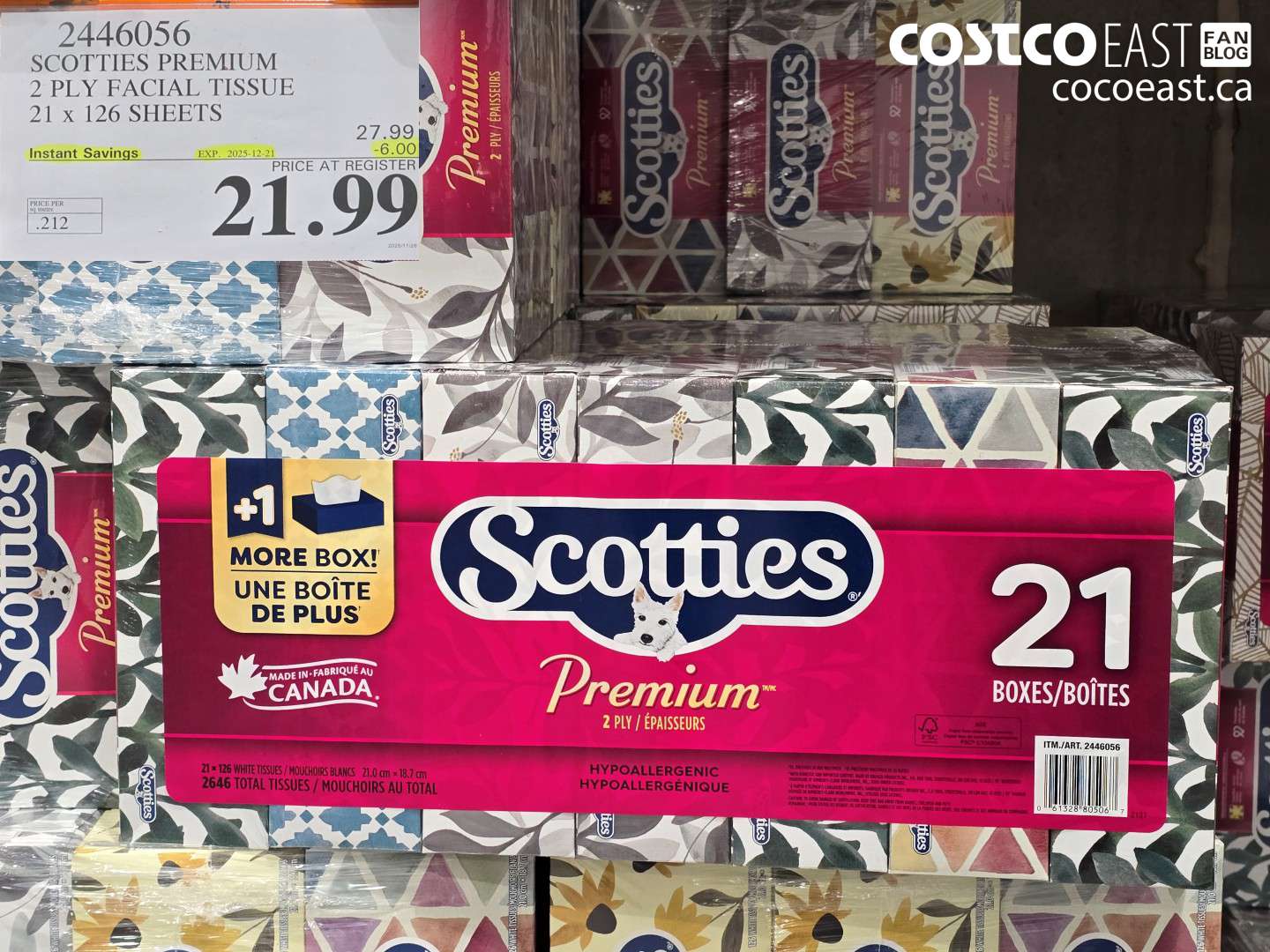 2446056 SCOTTIES PREMIUM 2 PLY FACIAL TISSUE 21 X 126 SHEETS ($6.00 INSTANT SAVINGS EXPIRES ON 2025-12-21) $21.99