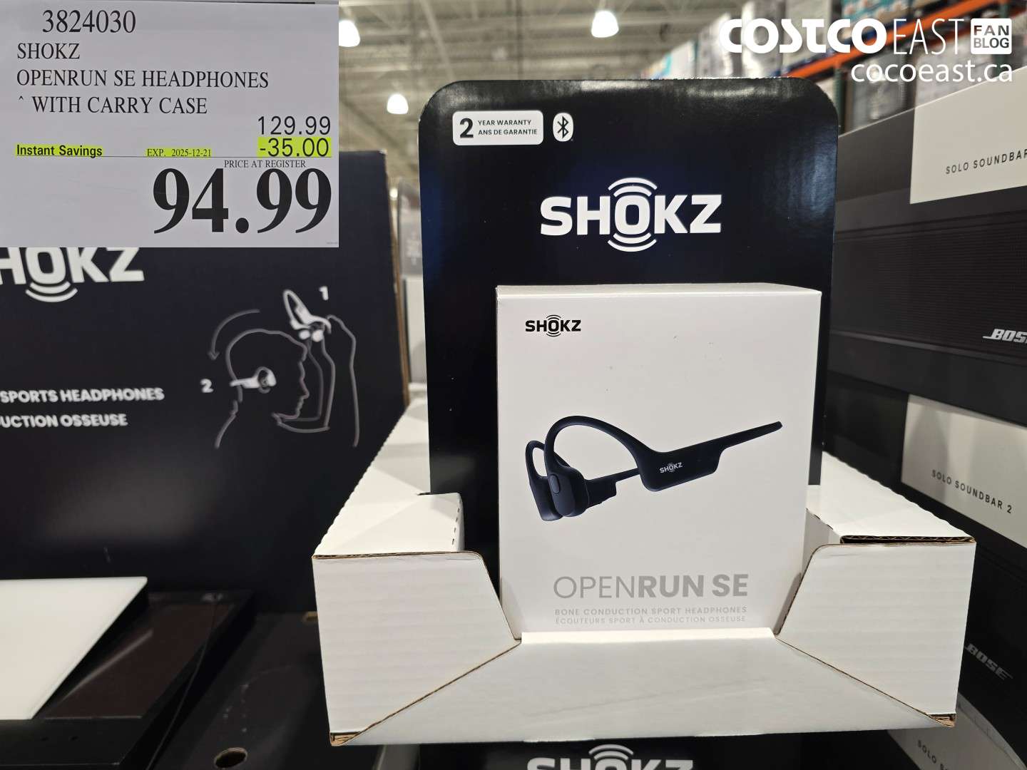 3824030 SHOKZ OPENRUN SE HEADPHONES WITH CARRY CASE ($35.00 INSTANT SAVINGS EXPIRES ON 2025-12-21) $94.99