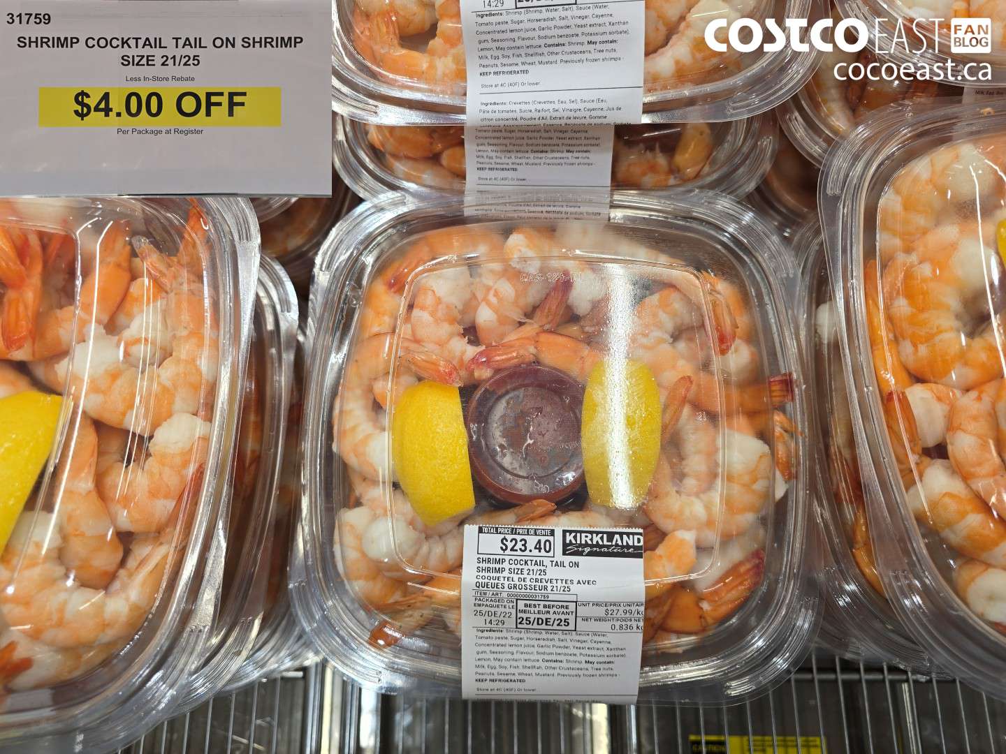 31759 SHRIMP COCKTAIL TAIL ON SHRIMP SIZE 21/25 ($4.00 INSTANT SAVINGS)