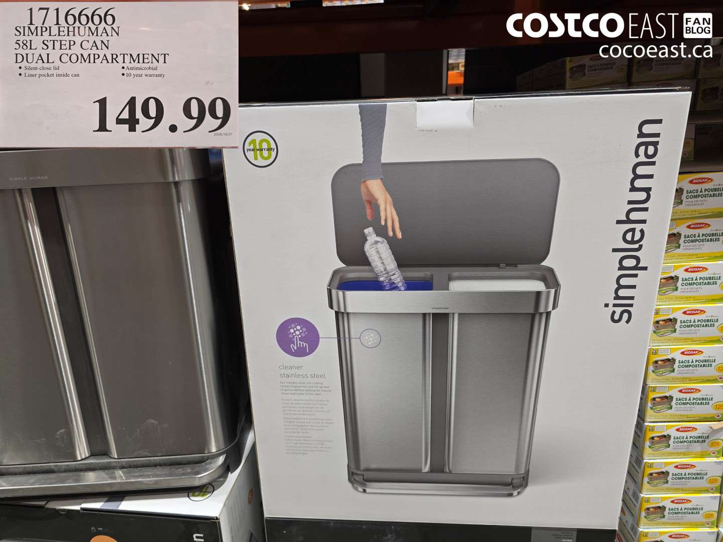 1716666 SIMPLEHUMAN 58L STEP CAN DUAL COMPARTMENT $149.99