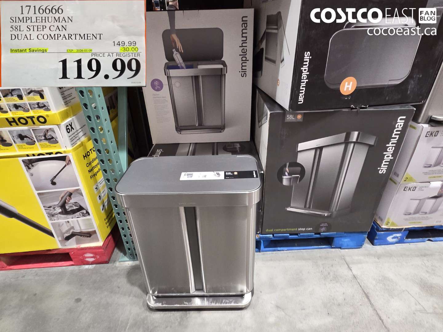 1716666 SIMPLEHUMAN 58L STEP CAN DUAL COMPARTMENT ($30.00 INSTANT SAVINGS EXPIRES ON 2026-01-09) $119.99