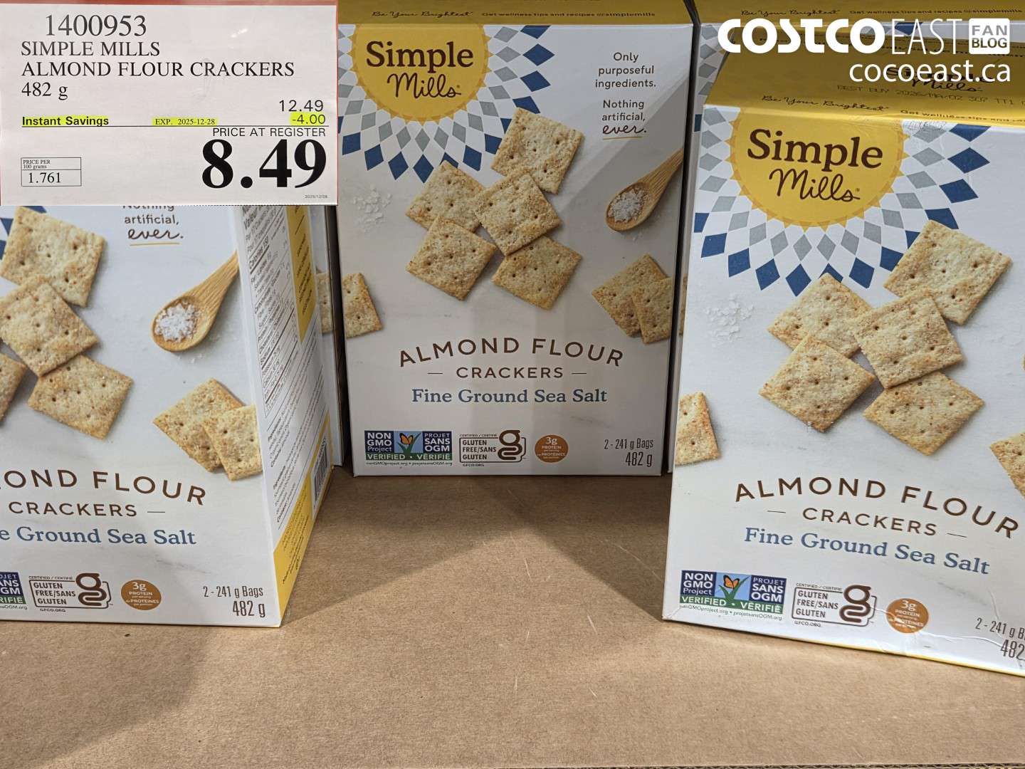 1400953 SIMPLE MILLS ALMOND FLOUR CRACKERS 482 G ($4.00 INSTANT SAVINGS EXPIRES ON 2025-12-28) $8.49