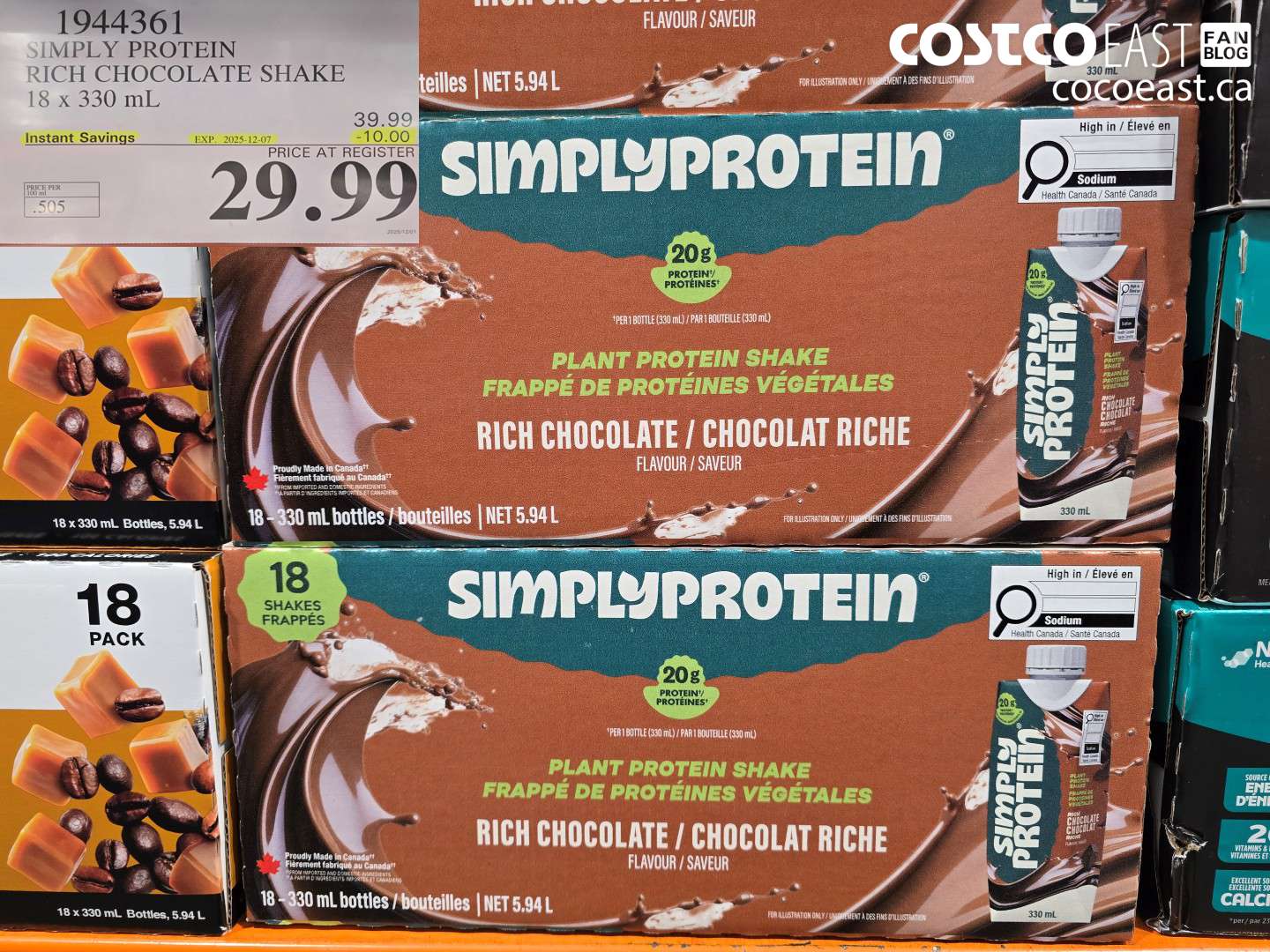 1944361 SIMPLY PROTEIN RICH CHOCOLATE SHAKE 18 x 330 mL ($10.00 INSTANT SAVINGS EXPIRES ON 2025-12-07) $29.99