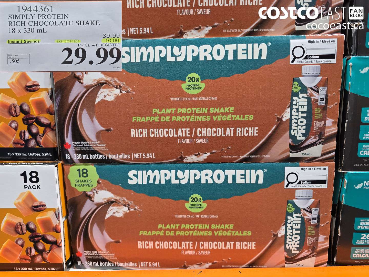 1944361 SIMPLY PROTEIN RICH CHOCOLATE SHAKE 18 x 330 mL ($10.00 INSTANT SAVINGS EXPIRES ON 2025-12-07) $29.99