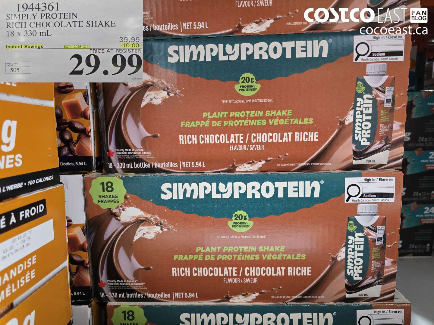 1944361 SIMPLY PROTEIN RICH CHOCOLATE SHAKE 18 x 330 mL ($10.00 INSTANT SAVINGS EXPIRES ON 2025-12-14) $29.99