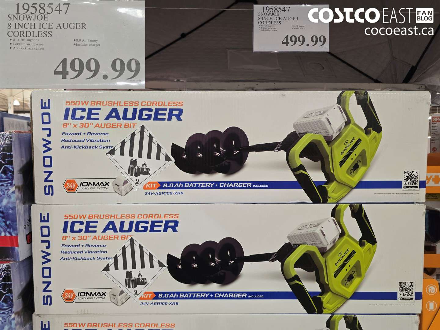 1958547 SNOWJOE 8 INCH ICE AUGER CORDLESS $499.99