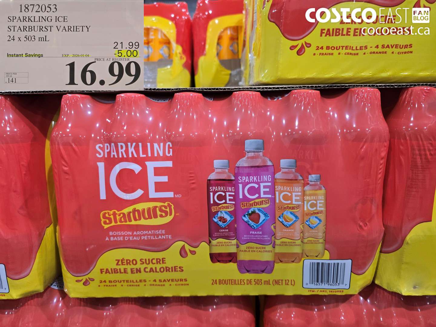1872053 SPARKLING ICE STARBURST VARIETY 24 x 503 mL ($5.00 INSTANT SAVINGS EXPIRES ON 2026-01-04) $16.99