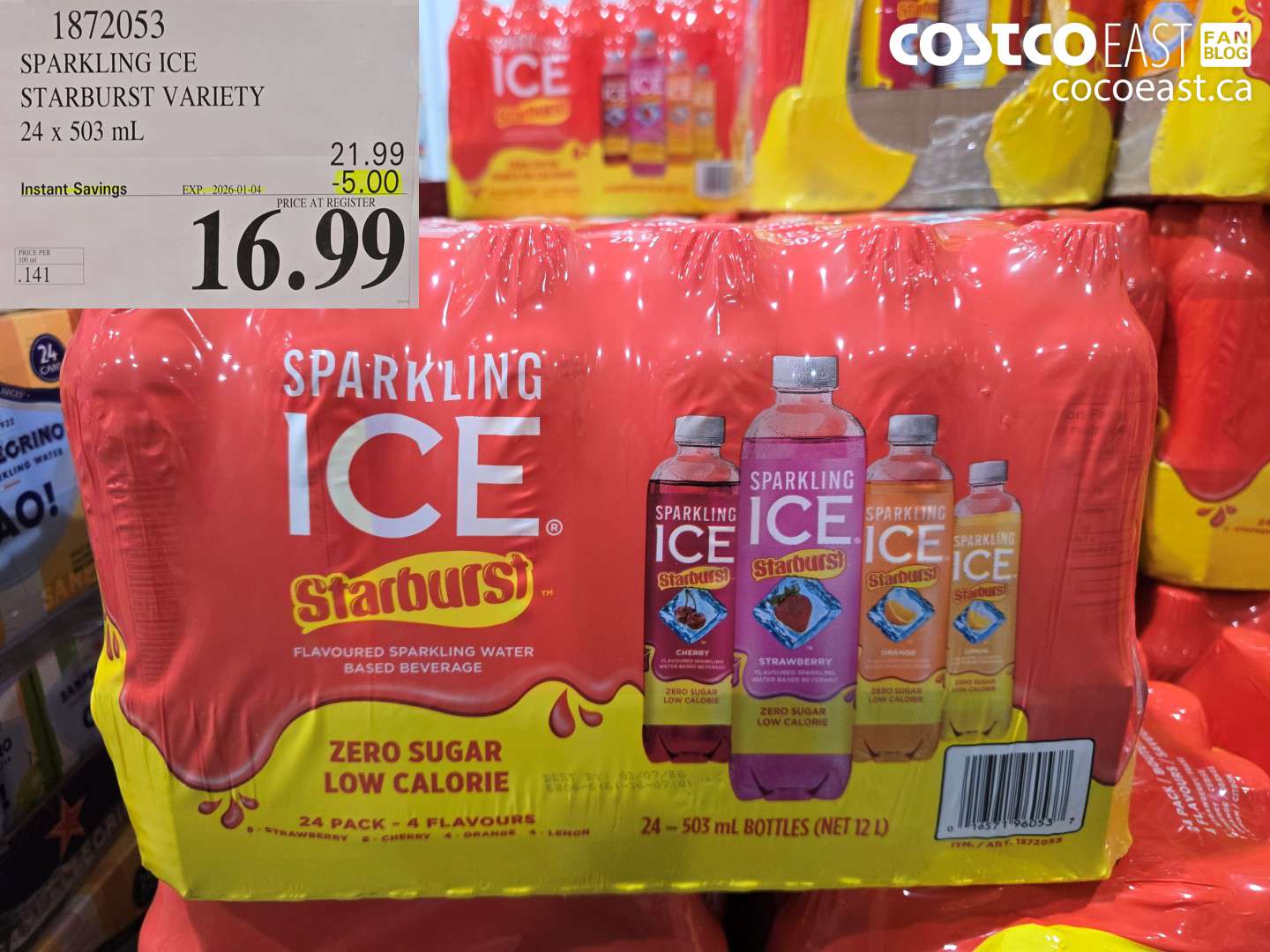 1872053 SPARKLING ICE STARBURST VARIETY 24 x 503 mL ($5.00 INSTANT SAVINGS EXPIRES ON 2026-01-04) $16.99